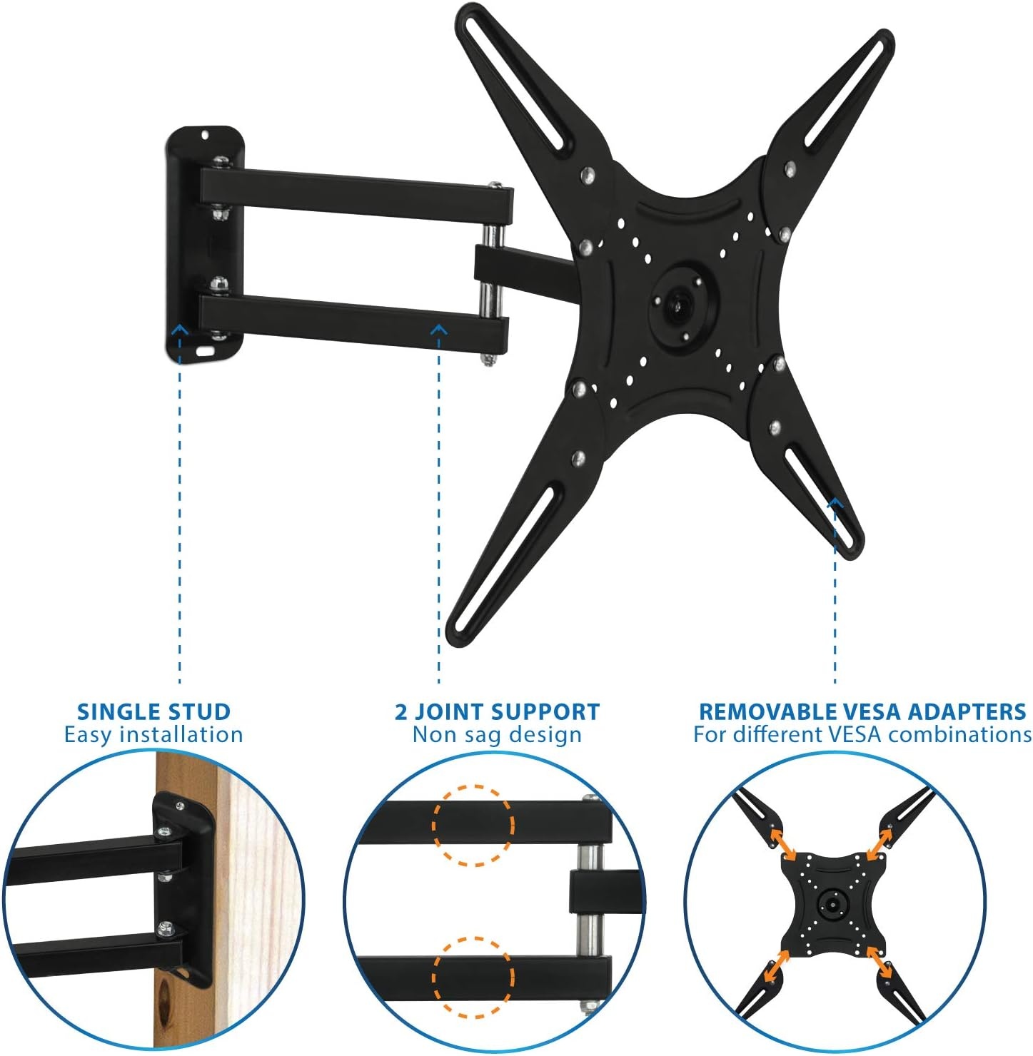 image:imageMountIt TV Wall Mount Full Motion LCD LED 4K TV Swivel Bracket for 2355 inch Screen Size Compatible with VESA 400x400 66 lbs Capacity MI2065L Black