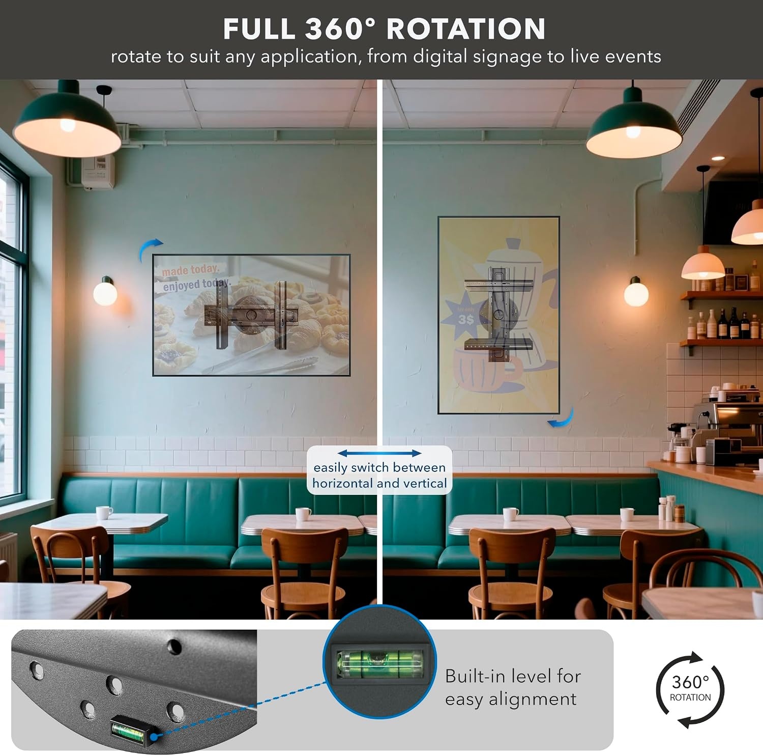 image:imageMountIt TV Wall Mount Landscape to Portrait Rotation Fixed Mounting Bracket LowProfile for Samsung Sony Toshiba Sharp LG Element Westinghouse TCL 32 to 60 Inch Some 70 TVs 110 lbs