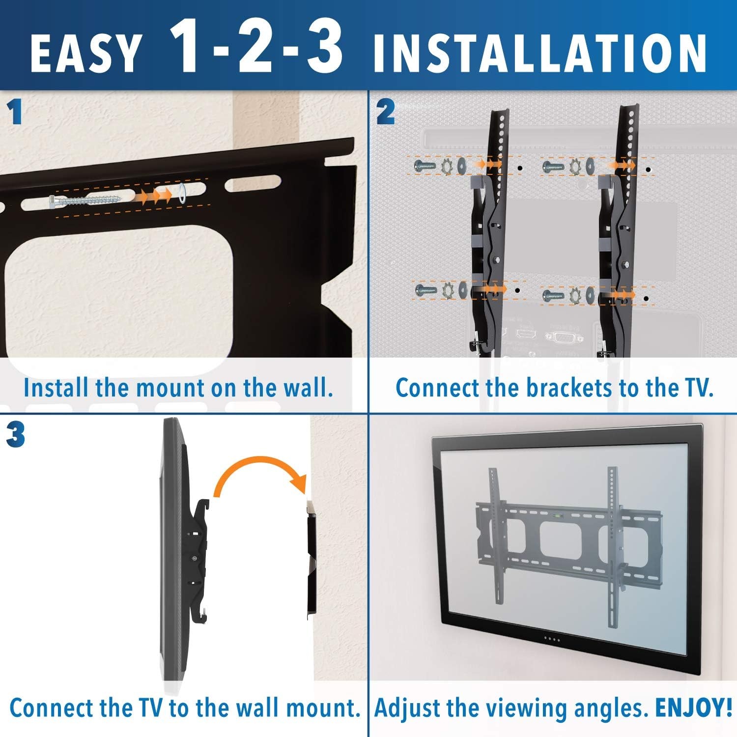 image:imageMountIt Tilting TV Wall Mount Bracket for 3265 inch LCD LED Plasma Flat Screen TV Universal Heavy Duty Television Mount with 175 lbs Load Capacity 15 Degree Tilt Max VESA 600x400