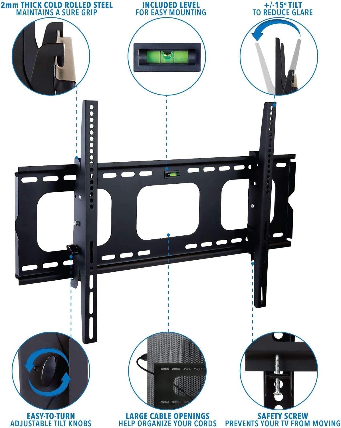 image:imageMountIt Tilting TV Wall Mount Bracket for 3265 inch LCD LED Plasma Flat Screen TV Universal Heavy Duty Television Mount with 175 lbs Load Capacity 15 Degree Tilt Max VESA 600x400