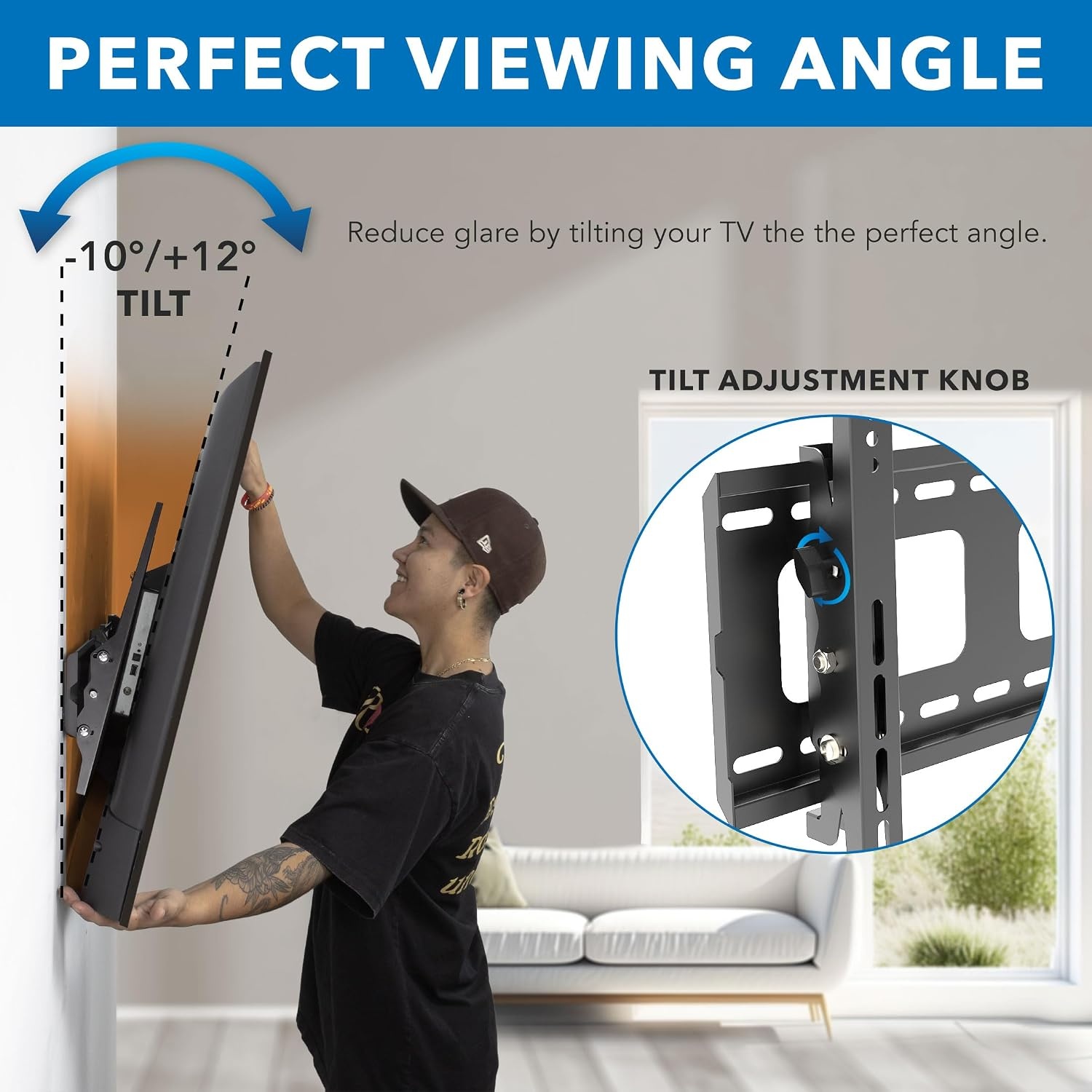 image:imageMountIt Tilting TV Wall Mount for 3780 Inch Flat Screen TVs Low Profile Bracket Supports 175 lbs Universal VESA 600x400 mm Adjustable Tilt to Reduce Glare Fits 1624 Studs