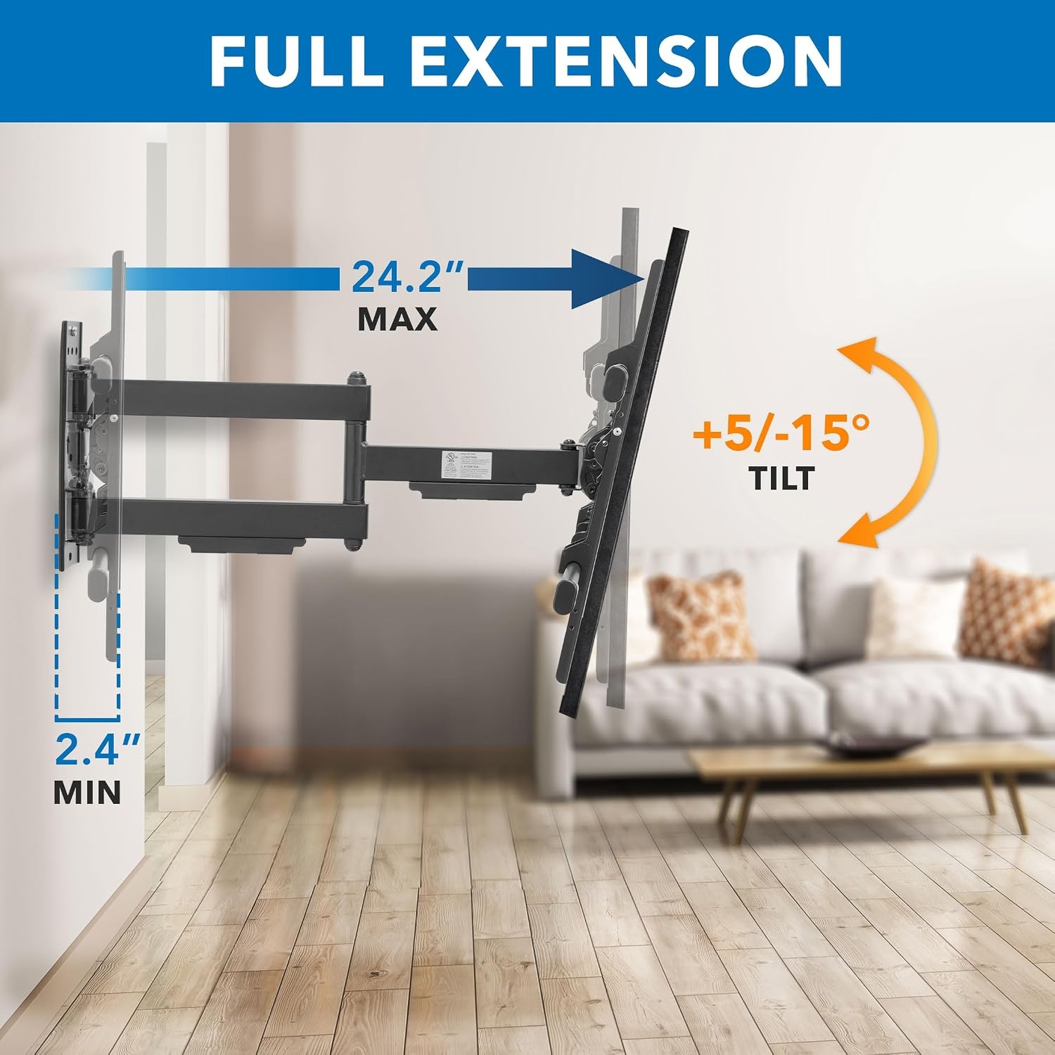 image:imageMountIt UL Certified Heavy Duty Full Motion TV Wall Mount for Most 3780 Inch Flat Screen TVs Wall Mount Bracket Max VESA 600x400 Holds up to 110lb Full Motion TV Mount 55 inch 65 inch 80 inch