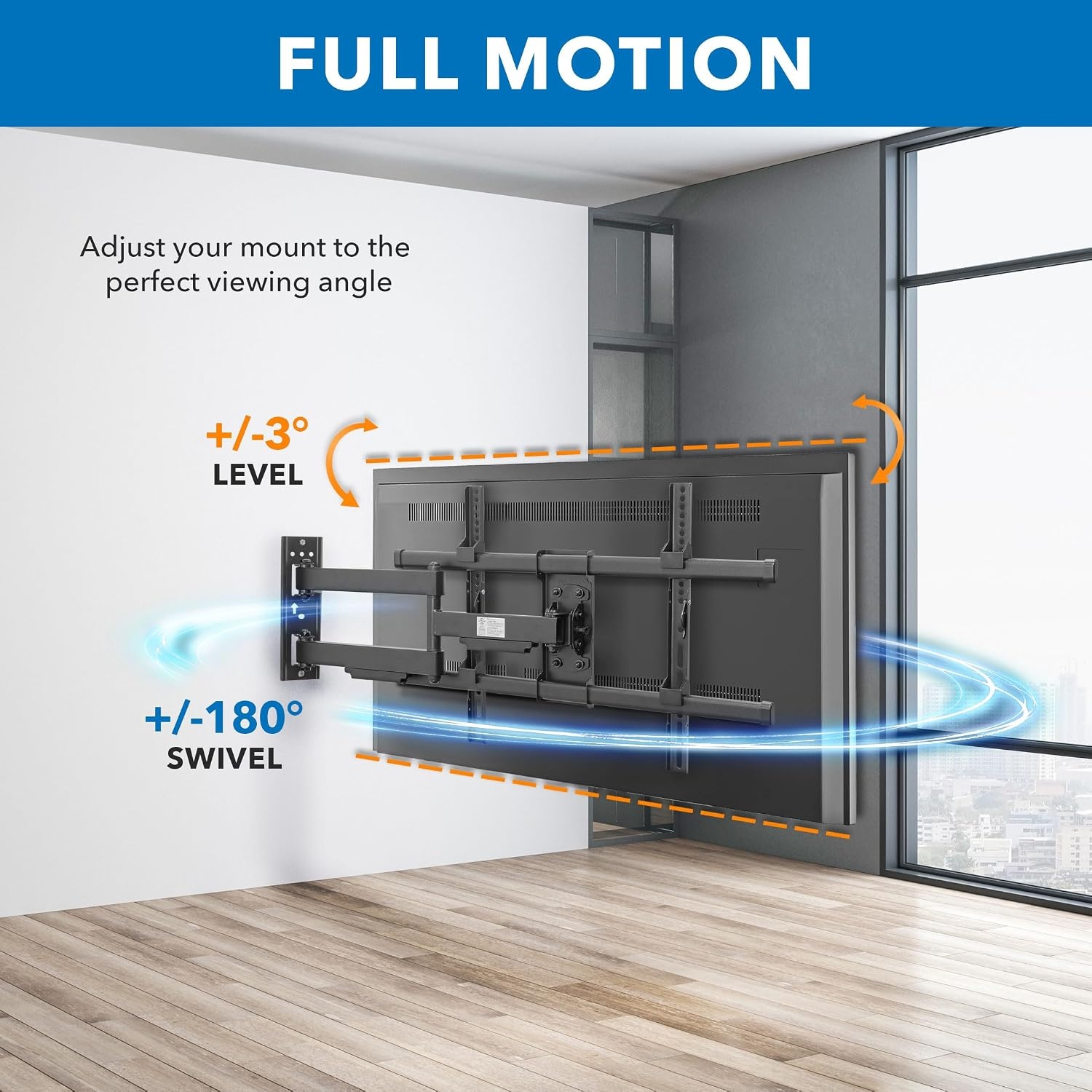 image:imageMountIt UL Certified Heavy Duty Full Motion TV Wall Mount for Most 3780 Inch Flat Screen TVs Wall Mount Bracket Max VESA 600x400 Holds up to 110lb Full Motion TV Mount 55 inch 65 inch 80 inch