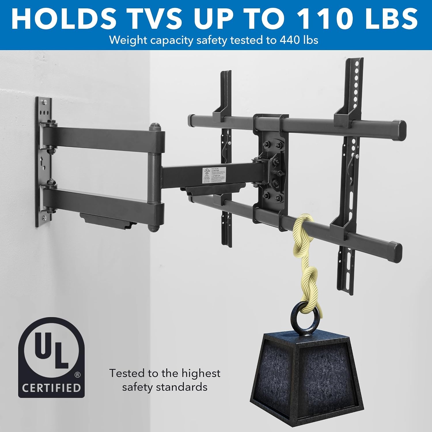 image:imageMountIt UL Certified Heavy Duty Full Motion TV Wall Mount for Most 3780 Inch Flat Screen TVs Wall Mount Bracket Max VESA 600x400 Holds up to 110lb Full Motion TV Mount 55 inch 65 inch 80 inch