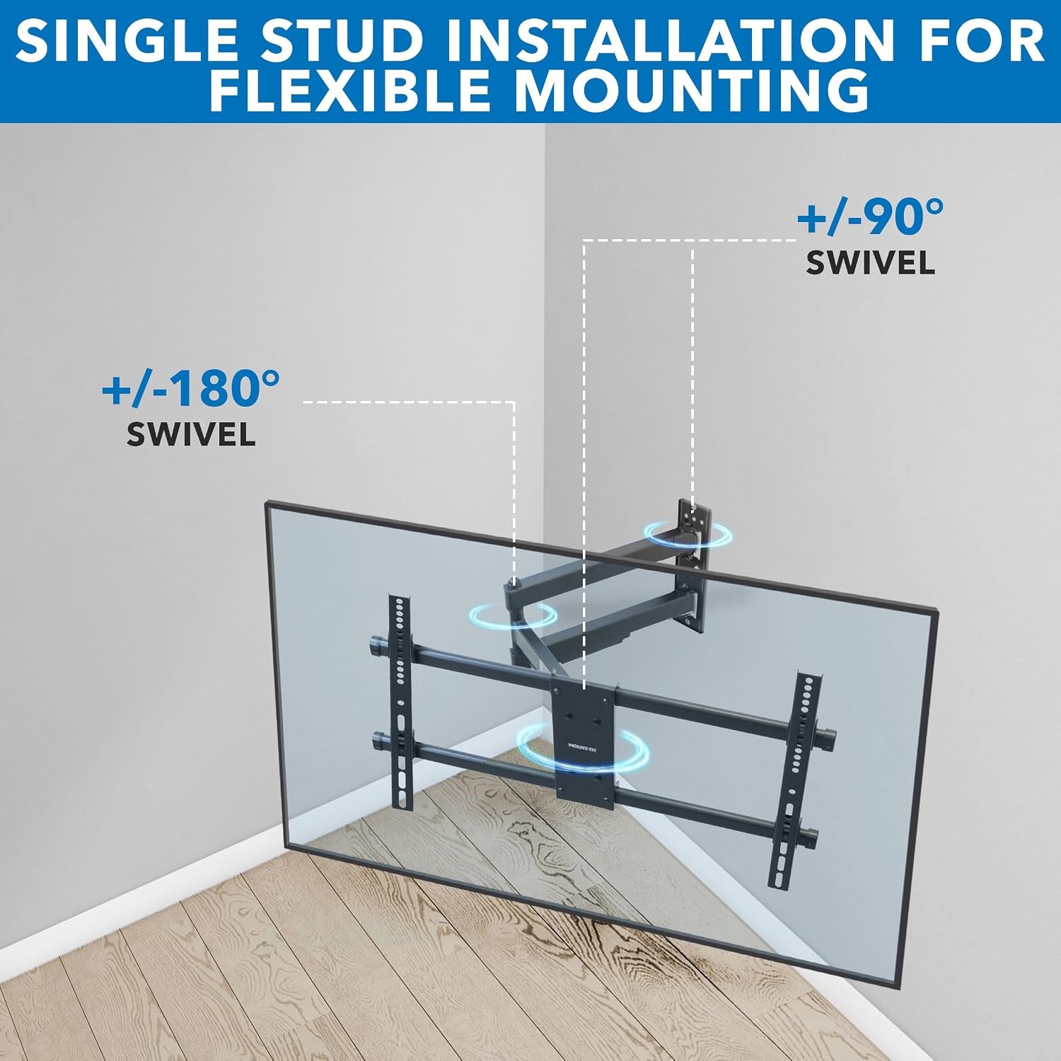 image:imageMountIt UL Certified Heavy Duty Full Motion TV Wall Mount for Most 3780 Inch Flat Screen TVs Wall Mount Bracket Max VESA 600x400 Holds up to 110lb Full Motion TV Mount 55 inch 65 inch 80 inch