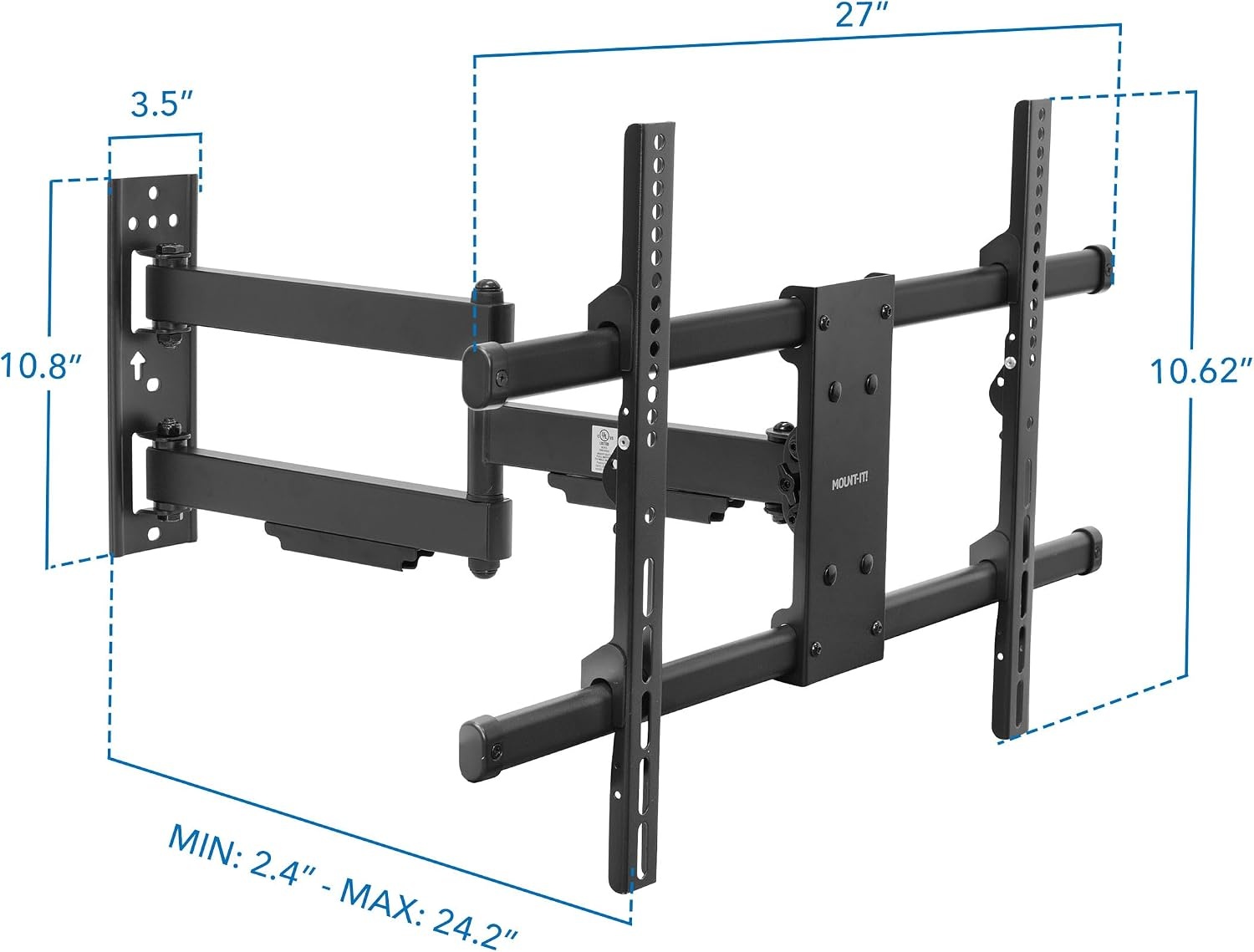 image:imageMountIt UL Certified Heavy Duty Full Motion TV Wall Mount for Most 3780 Inch Flat Screen TVs Wall Mount Bracket Max VESA 600x400 Holds up to 110lb Full Motion TV Mount 55 inch 65 inch 80 inch