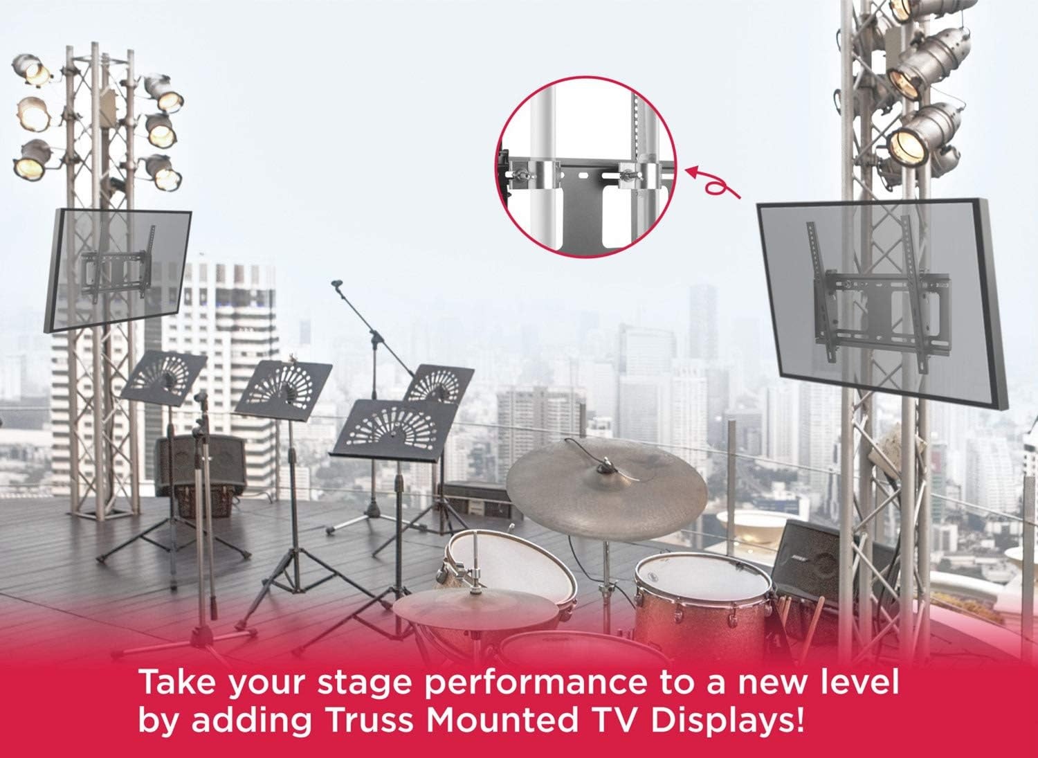 image:imageMountIt Universal Truss amp Pole TV Mount with Quick Release Clamp Stage amp DJ Lighting Truss TV Bracket for 4851mm Pipes VESA 100x100400x400 3255 Inch Screens 88 lb Capacity