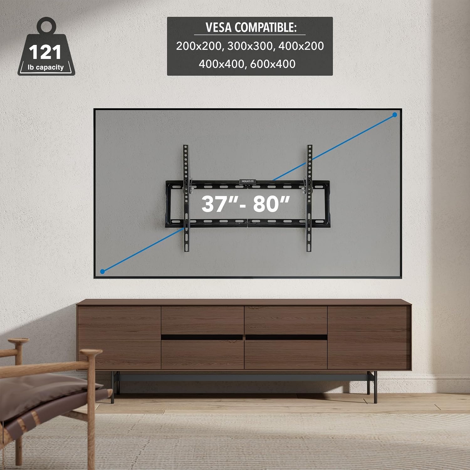 image:imageMountit Slim Tilting TV Wall Mount Bracket Low Profile Tilt TV Mount for Samsung Sony Vizio TCL LG Sharp 32 to 65 Inch LCDLED4K TVs