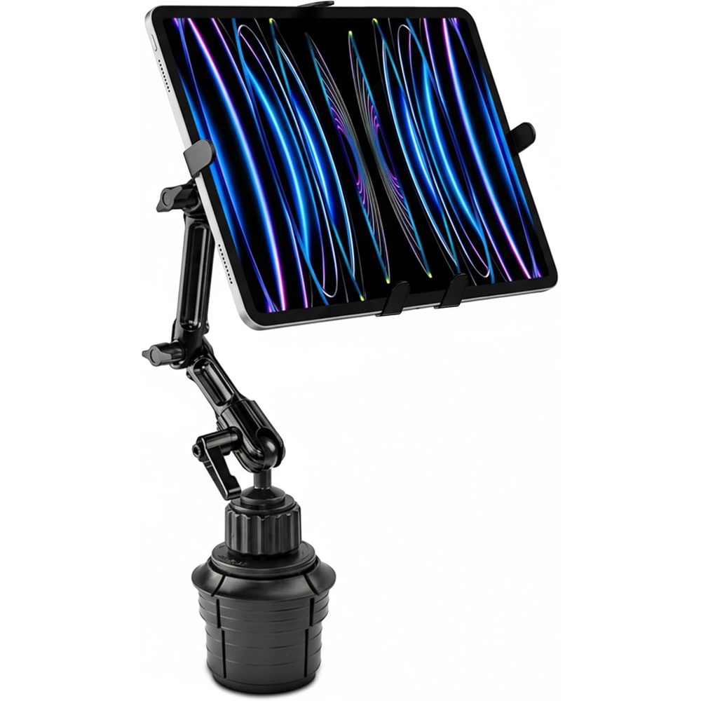 image:imageMountIt Carbon Fiber Cup Holder Tablet Mount Tablet Holder for Car Truck SUV Adjustable 711 Inch iPad amp Tablets 18 Extension Arm 360 Rotation Fits 27535 Cupholders ELD GPS HolderAluminum