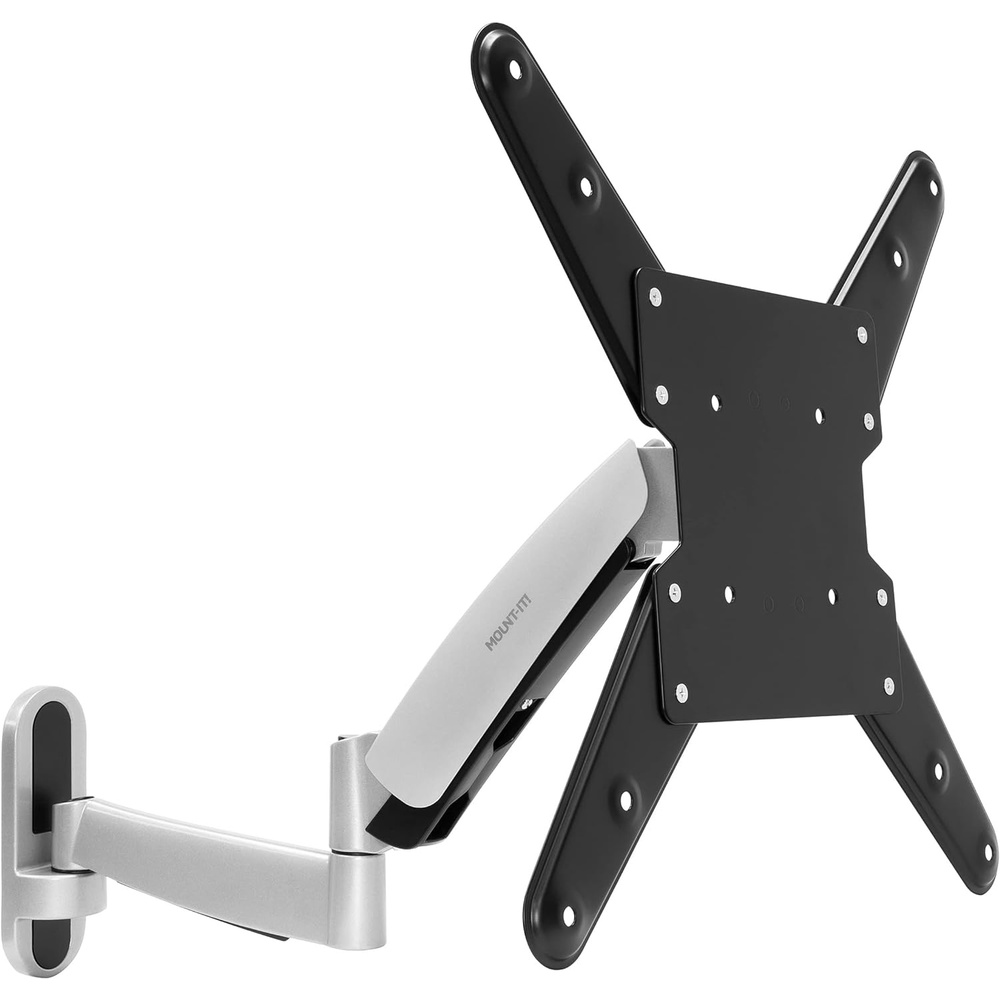 image:imageMountIt Full Motion Gas Spring TV Wall Mount for 2555 Inch LED LCD OLED Flat Screen TVs Height Adjustable 135 Articulating Arm VESA 100x100 to 400x400 44 lb Capacity Single Stud Silver