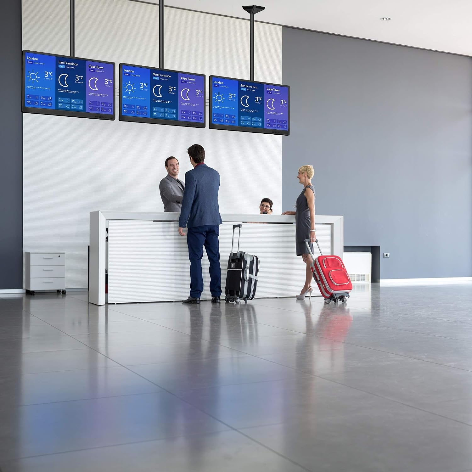 image:imageMOUNTIT Digital Signage Dual Screen Ceiling Mount Fits 45 55 Display Screen with Cable Management and AntiTheft Locking Hole Suitable for Commercial Application 622 Height622 Height