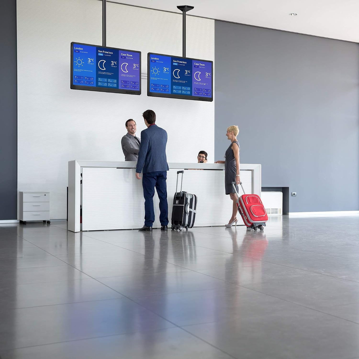 image:imageMOUNTIT Digital Signage Dual Screen Ceiling Mount Fits 45 55 Display Screen with Cable Management and AntiTheft Locking Hole Suitable for Commercial Application 622 Height622 Height