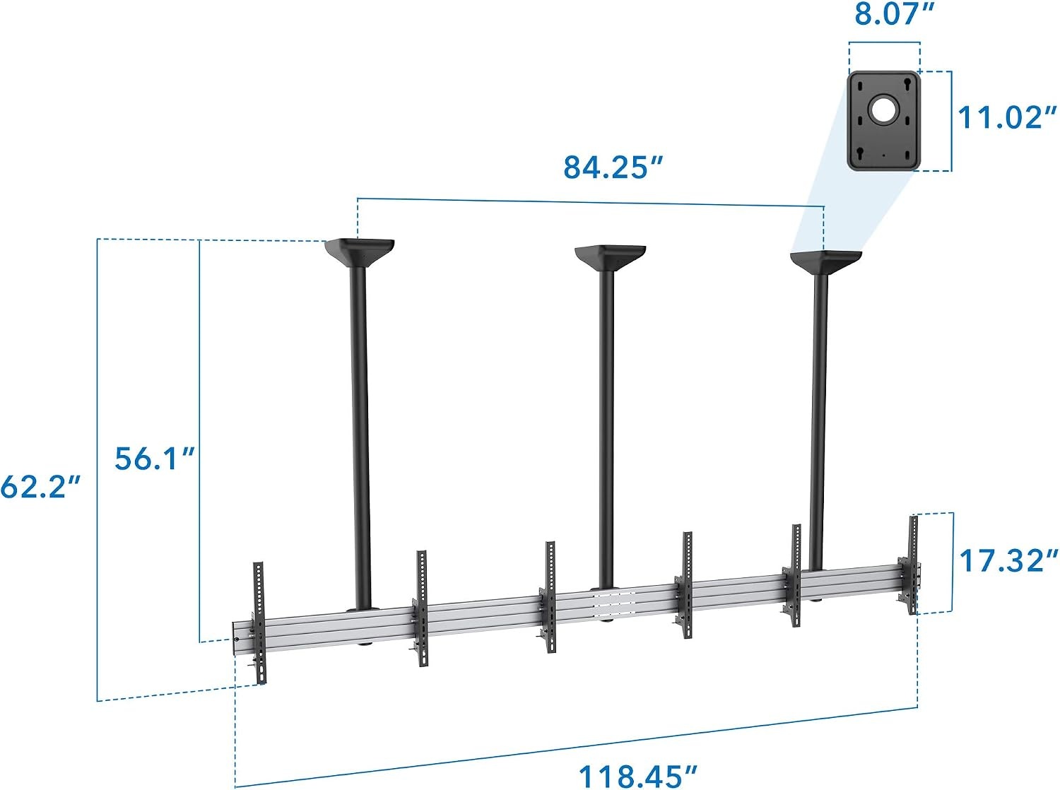 image:imageMOUNTIT Digital Signage Dual Screen Ceiling Mount Fits 45 55 Display Screen with Cable Management and AntiTheft Locking Hole Suitable for Commercial Application 622 Height622 Height