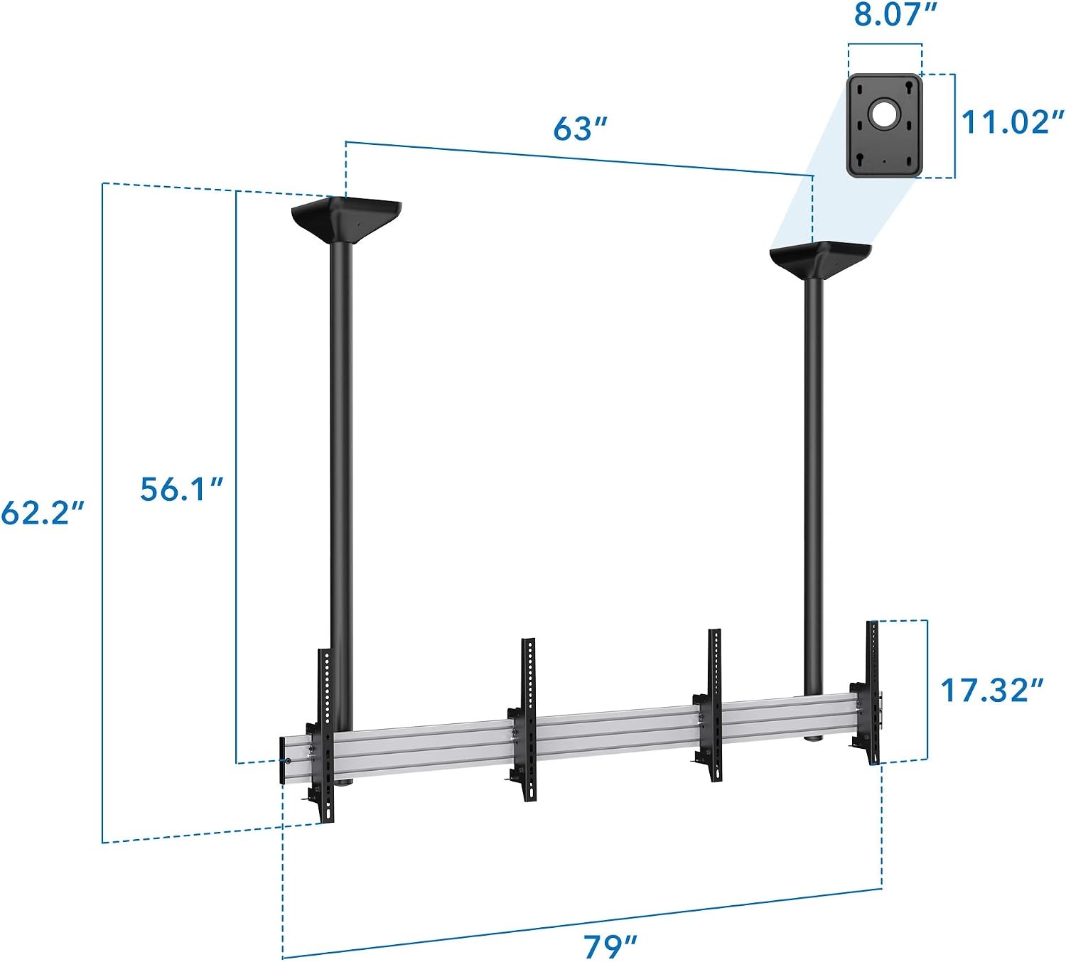 image:imageMOUNTIT Digital Signage Dual Screen Ceiling Mount Fits 45 55 Display Screen with Cable Management and AntiTheft Locking Hole Suitable for Commercial Application 622 Height622 Height