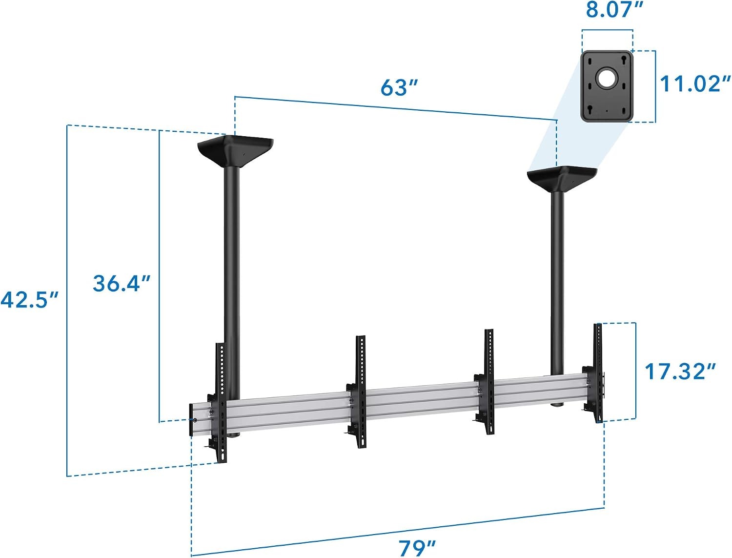 image:imageMOUNTIT Digital Signage Dual Screen Ceiling Mount Fits 45 55 Display Screen with Cable Management and AntiTheft Locking Hole Suitable for Commercial Application 622 Height425 Height