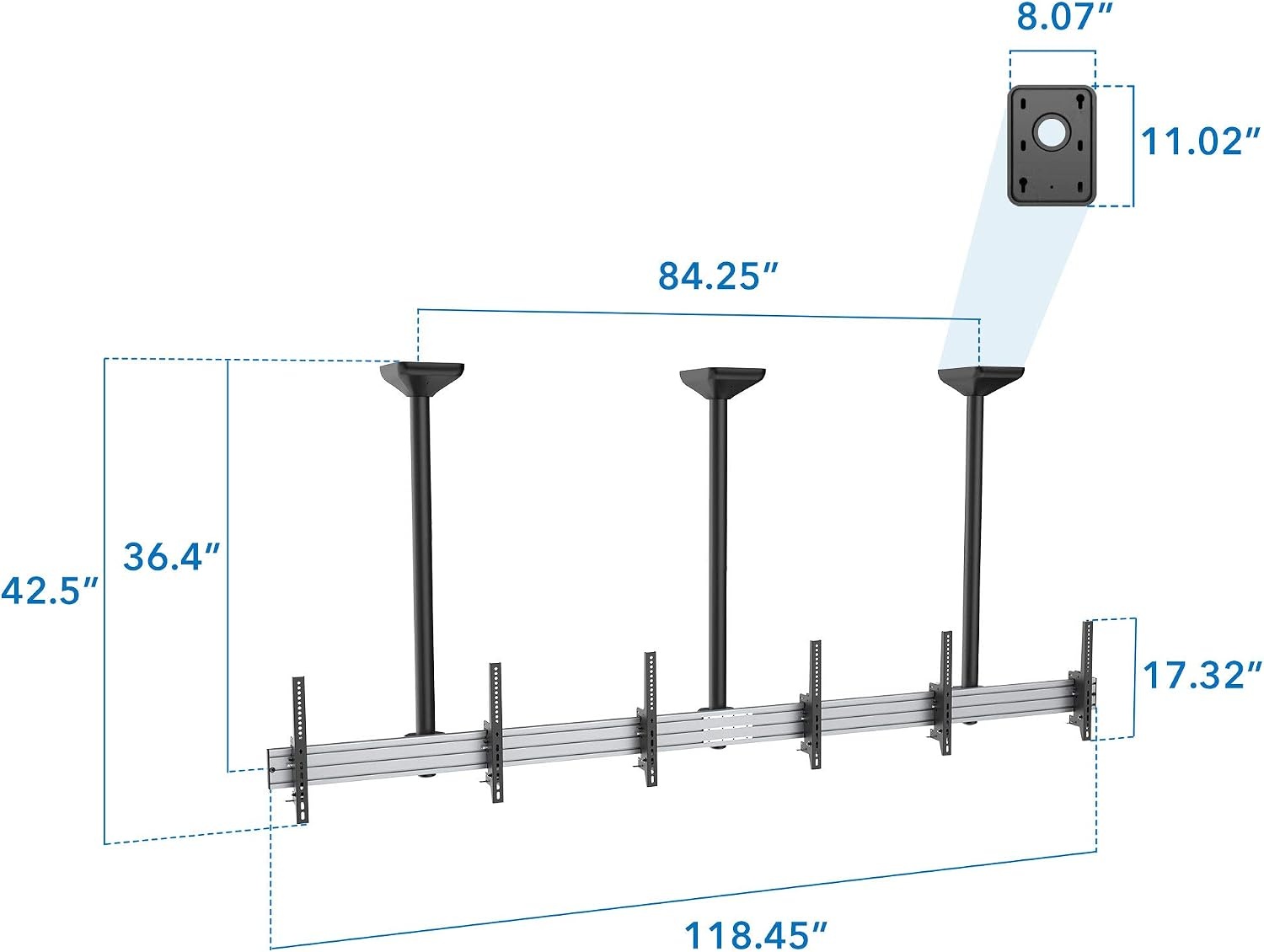 image:imageMOUNTIT Digital Signage Dual Screen Ceiling Mount Fits 45 55 Display Screen with Cable Management and AntiTheft Locking Hole Suitable for Commercial Application 622 Height425 Height