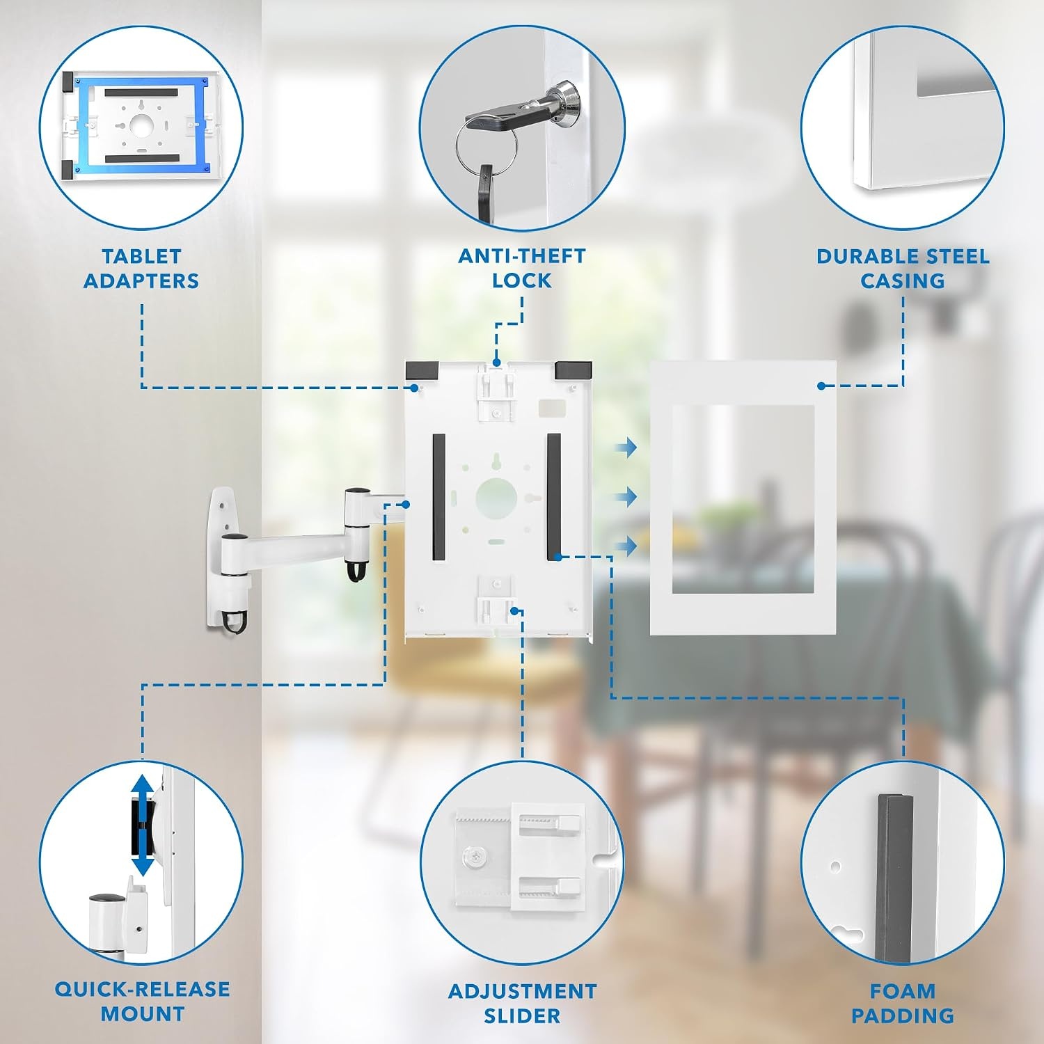 image:imageMountIt AntiTheft Tablet Wall Mount with Swing Arm for iPad iPad Air iPad Pro Lockable TamperProof Design Full Motion Tilt Swivel Rotation VESA 75x75 for Office Retail WhiteWhite