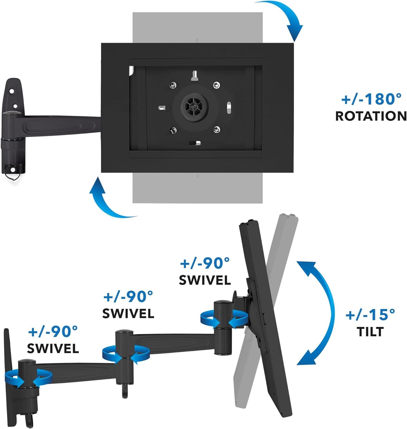 image:imageMountIt AntiTheft Tablet Wall Mount with Swing Arm for iPad iPad Air iPad Pro Lockable TamperProof Design Full Motion Tilt Swivel Rotation VESA 75x75 for Office Retail WhiteBlack