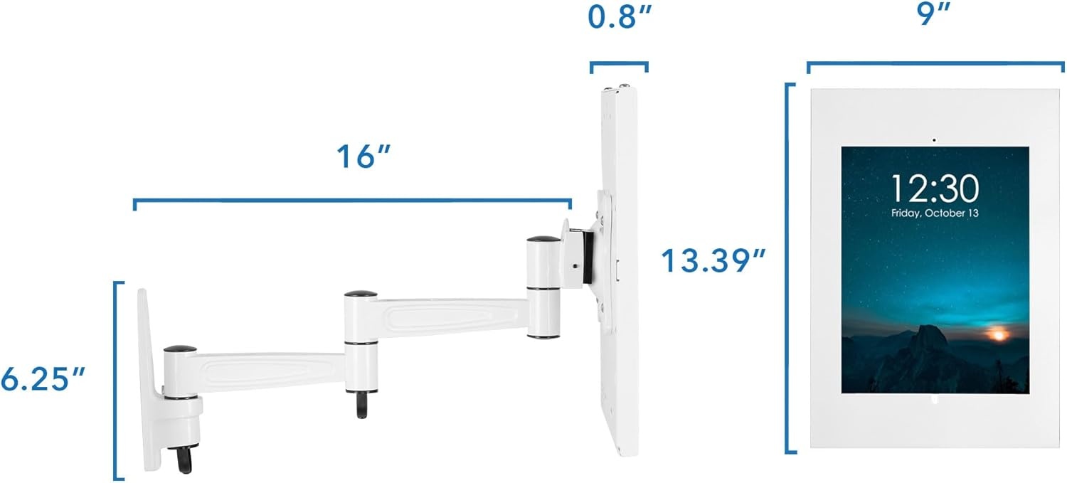 image:imageMountIt AntiTheft Tablet Wall Mount with Swing Arm for iPad iPad Air iPad Pro Lockable TamperProof Design Full Motion Tilt Swivel Rotation VESA 75x75 for Office Retail WhiteWhite