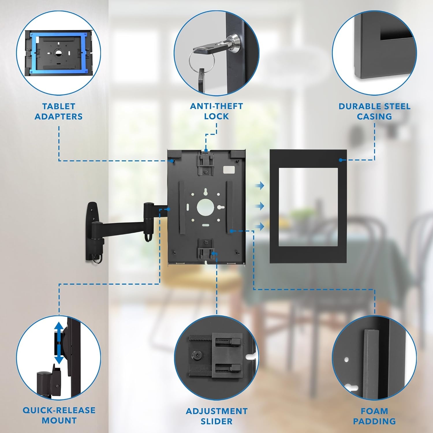 image:imageMountIt AntiTheft Tablet Wall Mount with Swing Arm for iPad iPad Air iPad Pro Lockable TamperProof Design Full Motion Tilt Swivel Rotation VESA 75x75 for Office Retail WhiteBlack