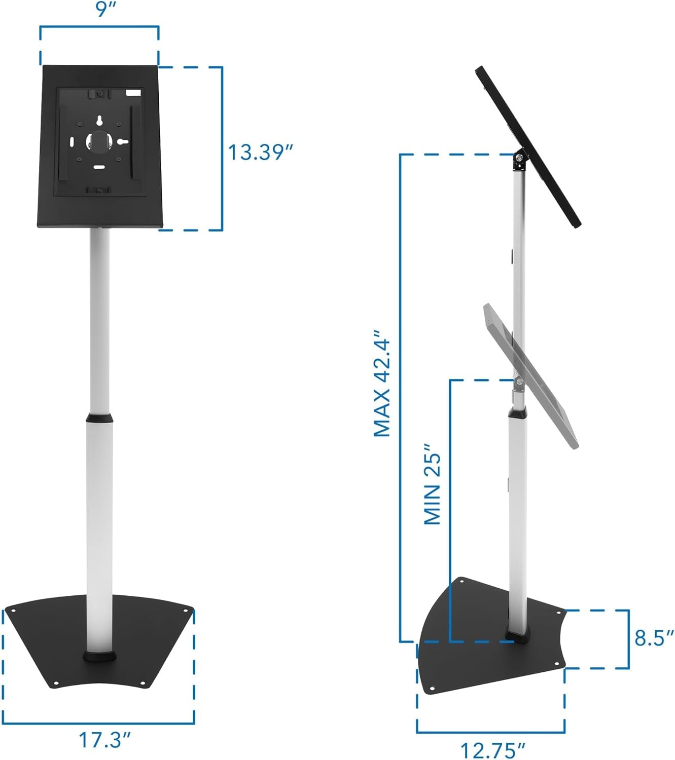 image:imageMountIt AntiTheft iPad Floor Stand Kiosk Height Adjustable 25425 Locking Enclosure with 90 Tilt 75x75 VESA Freestanding or BoltDown Steel Stand for Retail amp BusinessIpad Gen 11