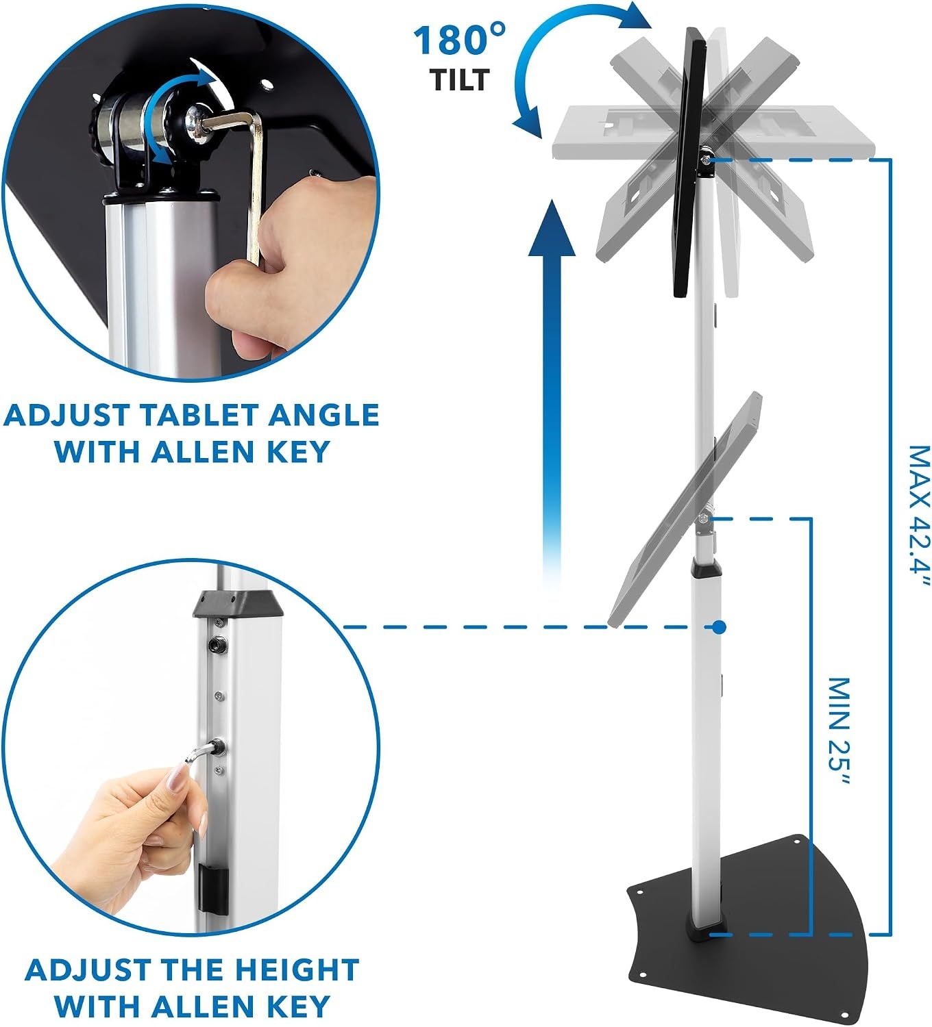 image:imageMountIt AntiTheft iPad Floor Stand Kiosk Height Adjustable 25425 Locking Enclosure with 90 Tilt 75x75 VESA Freestanding or BoltDown Steel Stand for Retail amp BusinessIpad Gen 11