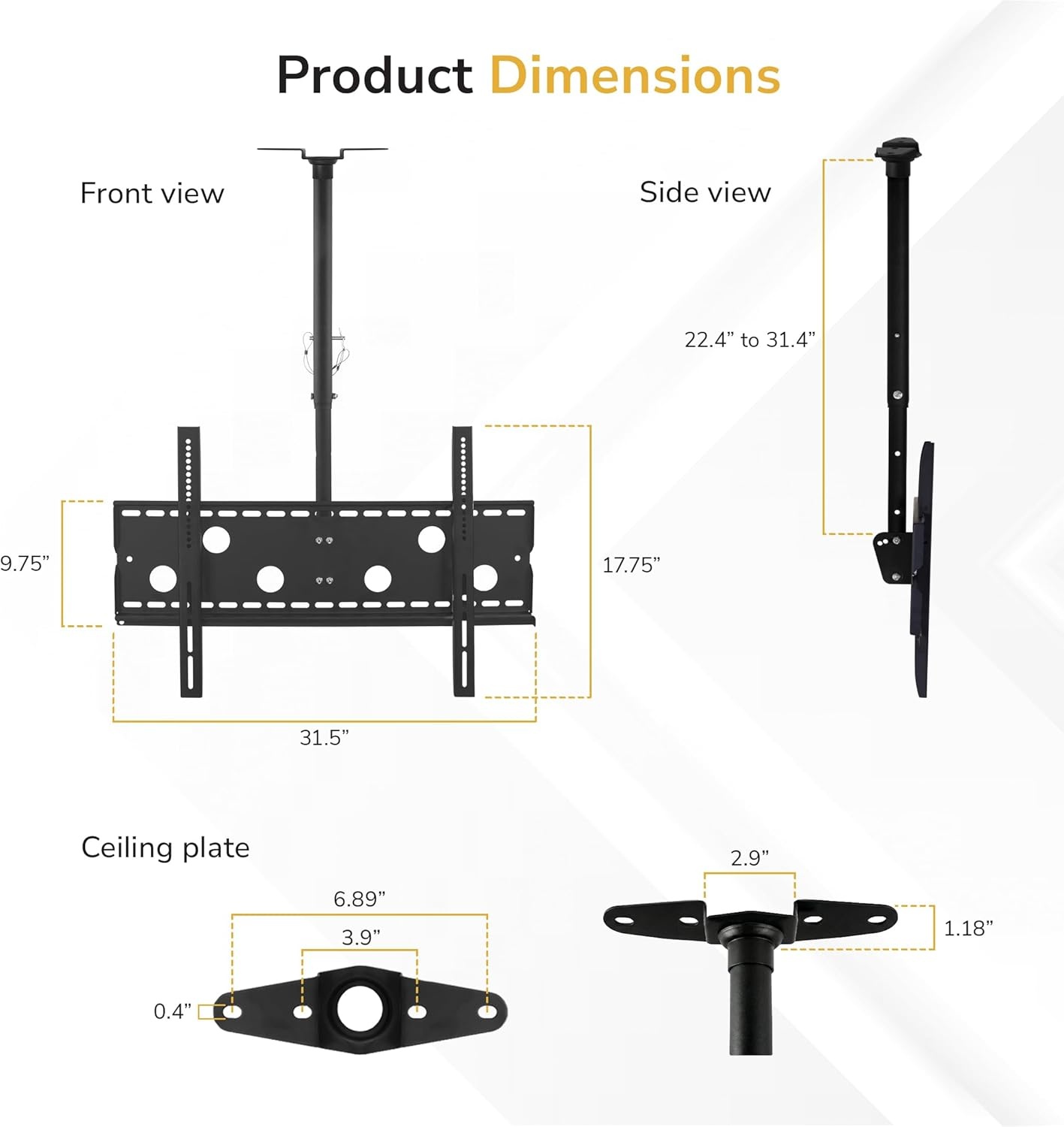 image:imageMountIt Ceiling TV Mount for 4290 Inch TVs Full Motion Swivel Tilt amp Height Adjustable TV Bracket 220 lb Capacity VESA 800x400 Sloped Ceilings Corners Home amp Commercial UseMedium