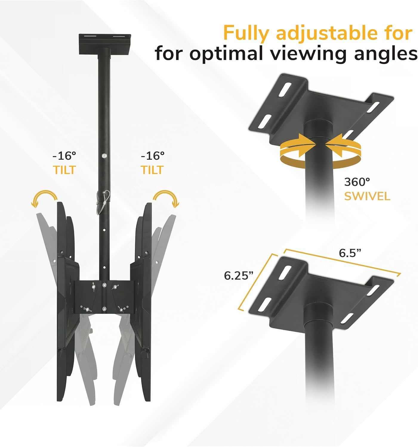 image:imageMountIt Ceiling TV Mount for 4290 Inch TVs Full Motion Swivel Tilt amp Height Adjustable TV Bracket 220 lb Capacity VESA 800x400 Sloped Ceilings Corners Home amp Commercial UseDual