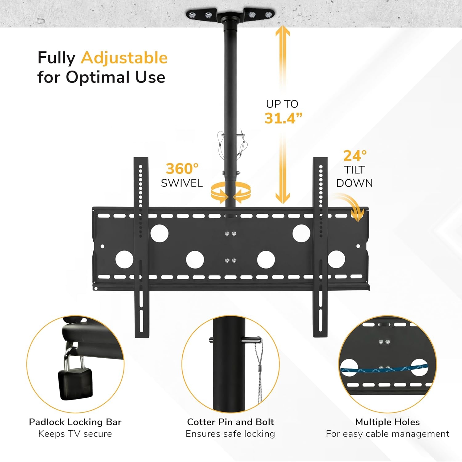 image:imageMountIt Ceiling TV Mount for 4290 Inch TVs Full Motion Swivel Tilt amp Height Adjustable TV Bracket 220 lb Capacity VESA 800x400 Sloped Ceilings Corners Home amp Commercial UseMedium