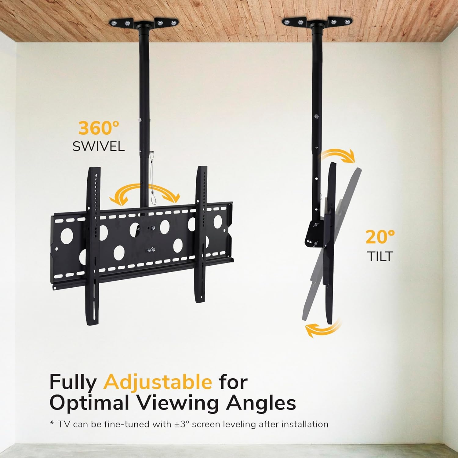image:imageMountIt Ceiling TV Mount for 4290 Inch TVs Full Motion Swivel Tilt amp Height Adjustable TV Bracket 220 lb Capacity VESA 800x400 Sloped Ceilings Corners Home amp Commercial UseLarge