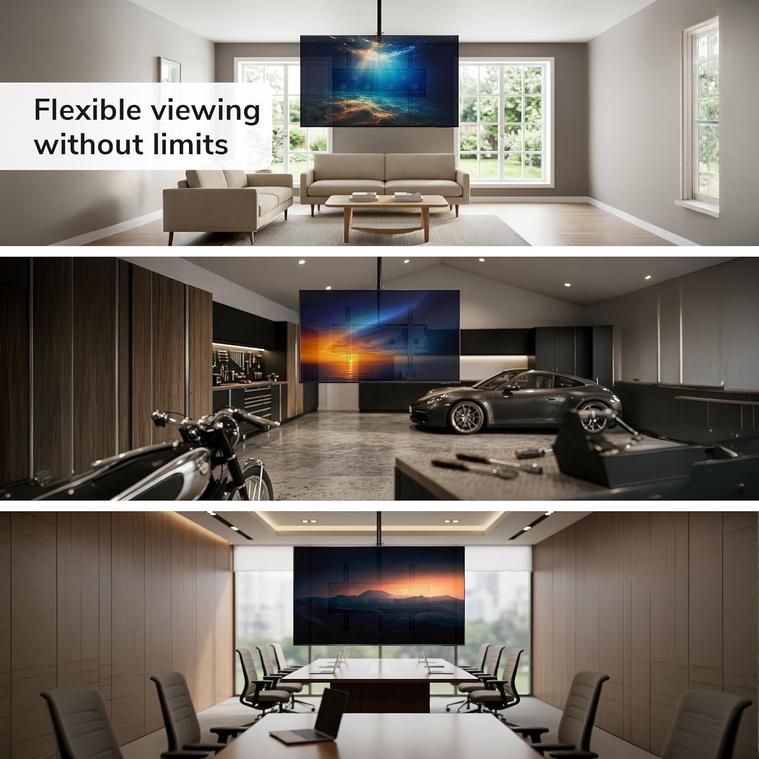 image:imageMountIt Ceiling TV Mount for 4290 Inch TVs Full Motion Swivel Tilt amp Height Adjustable TV Bracket 220 lb Capacity VESA 800x400 Sloped Ceilings Corners Home amp Commercial UseDual