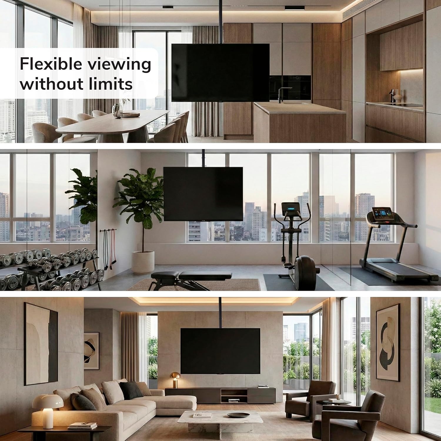 image:imageMountIt Ceiling TV Mount for 4290 Inch TVs Full Motion Swivel Tilt amp Height Adjustable TV Bracket 220 lb Capacity VESA 800x400 Sloped Ceilings Corners Home amp Commercial UseLarge