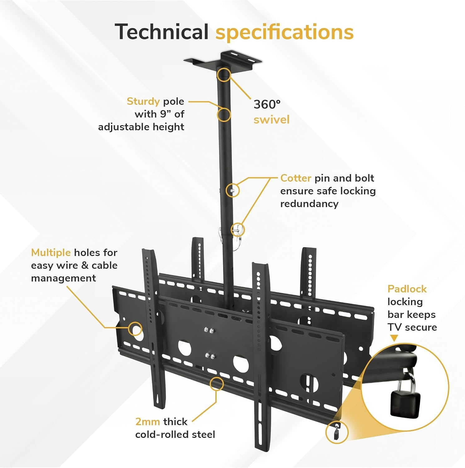 image:imageMountIt Ceiling TV Mount for 4290 Inch TVs Full Motion Swivel Tilt amp Height Adjustable TV Bracket 220 lb Capacity VESA 800x400 Sloped Ceilings Corners Home amp Commercial UseDual