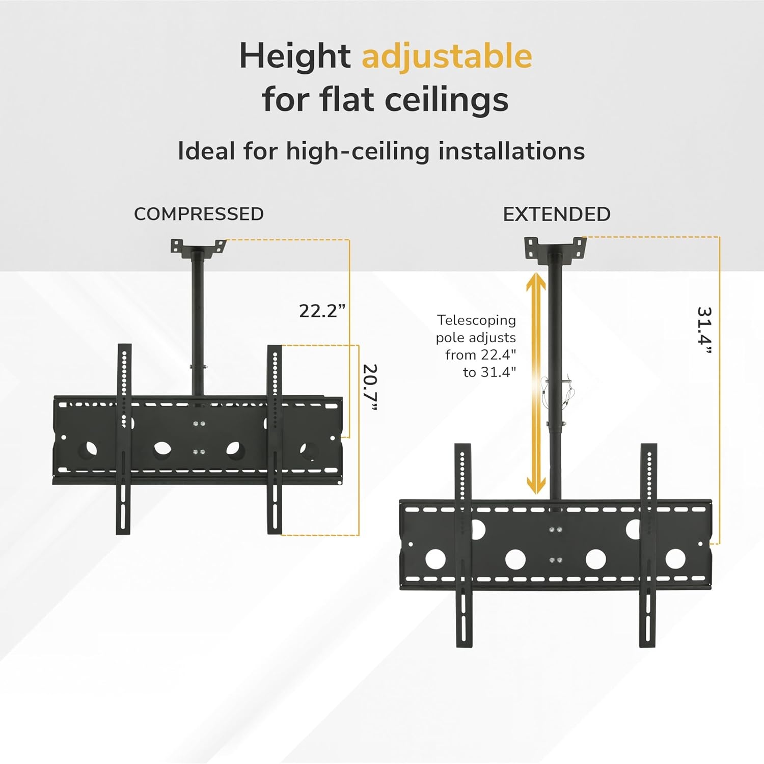 image:imageMountIt Ceiling TV Mount for 4290 Inch TVs Full Motion Swivel Tilt amp Height Adjustable TV Bracket 220 lb Capacity VESA 800x400 Sloped Ceilings Corners Home amp Commercial UseDual