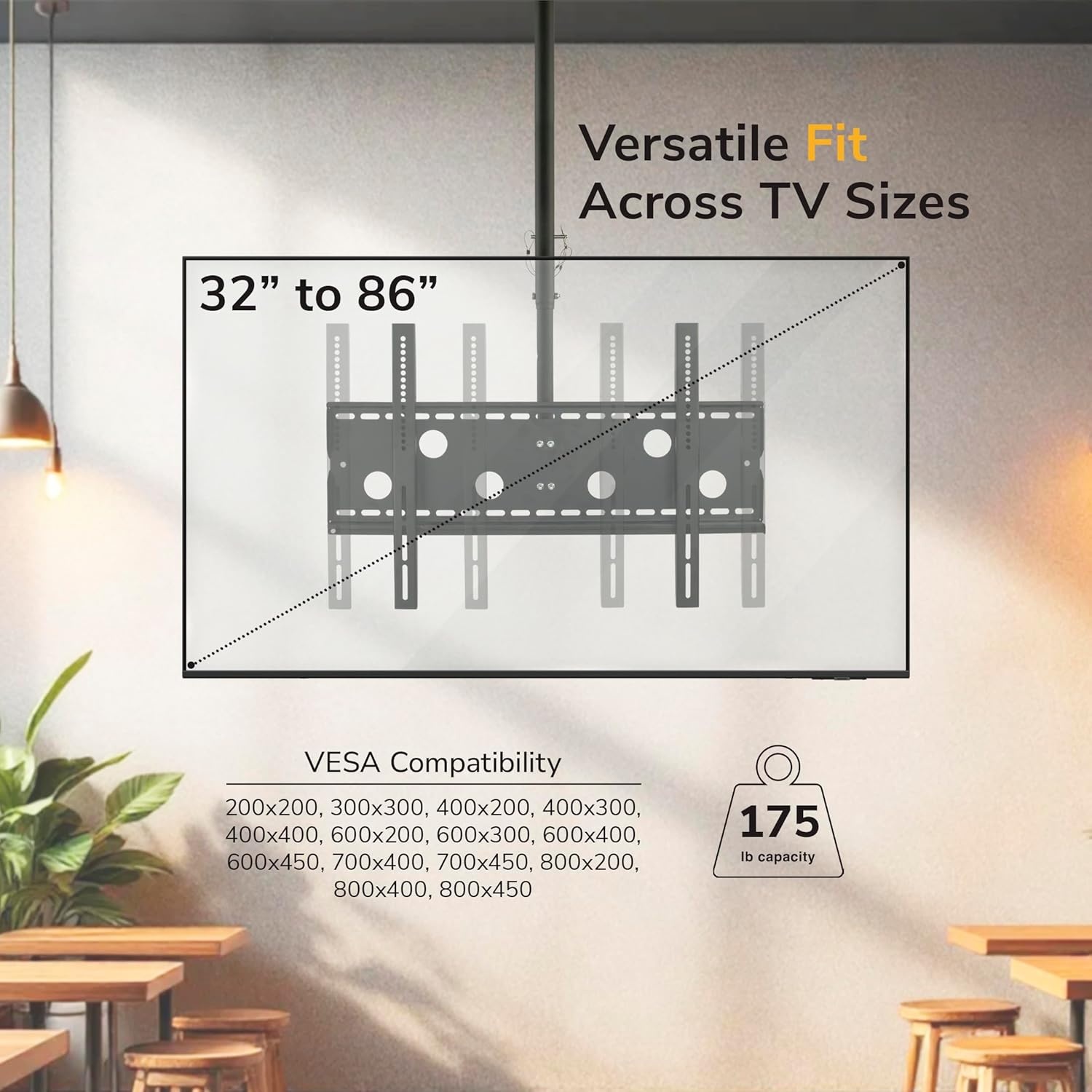 image:imageMountIt Ceiling TV Mount for 4290 Inch TVs Full Motion Swivel Tilt amp Height Adjustable TV Bracket 220 lb Capacity VESA 800x400 Sloped Ceilings Corners Home amp Commercial UseMedium