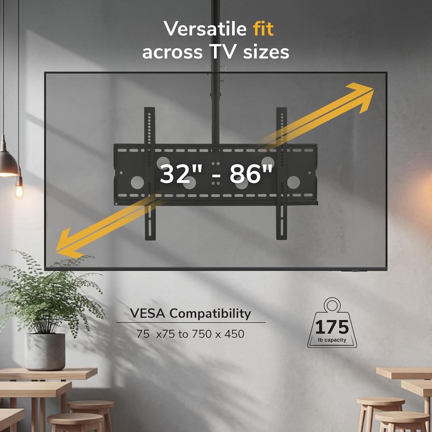 image:imageMountIt Ceiling TV Mount for 4290 Inch TVs Full Motion Swivel Tilt amp Height Adjustable TV Bracket 220 lb Capacity VESA 800x400 Sloped Ceilings Corners Home amp Commercial UseDual