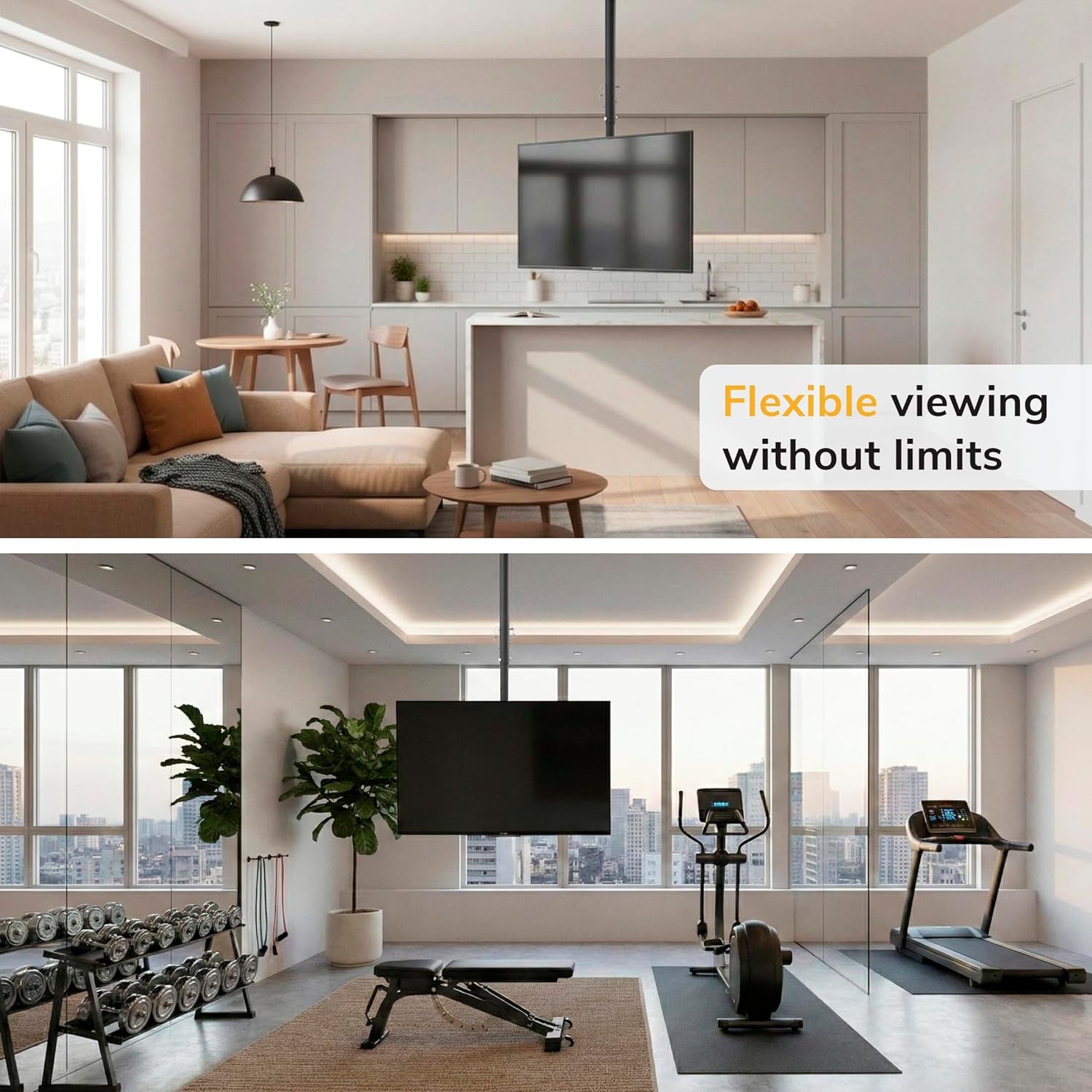 image:imageMountIt Ceiling TV Mount for 4290 Inch TVs Full Motion Swivel Tilt amp Height Adjustable TV Bracket 220 lb Capacity VESA 800x400 Sloped Ceilings Corners Home amp Commercial UseMedium