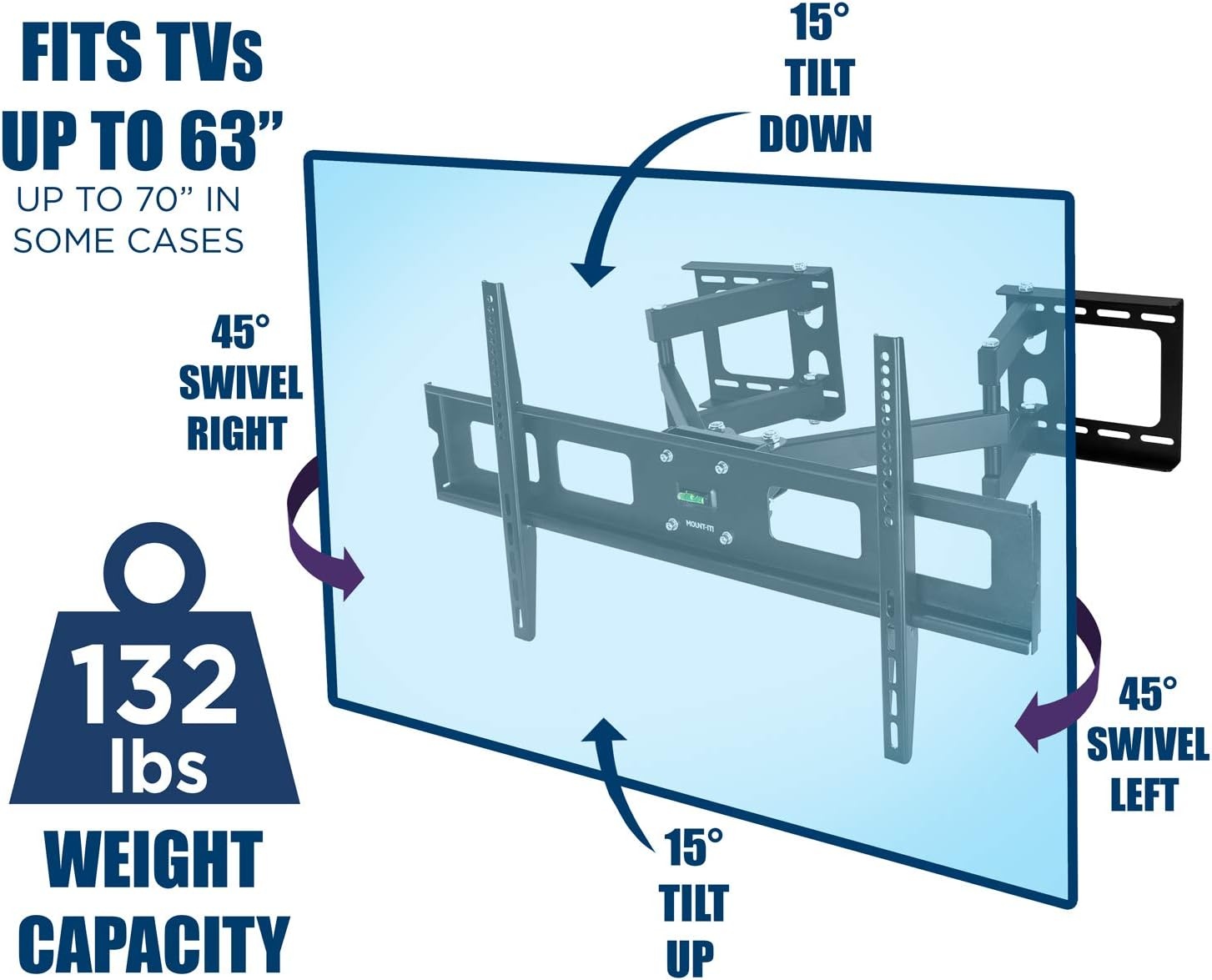 image:imageMountIt Corner TV Mount Premium Swivel Full Motion Caddy Corner Wall Bracket for 3763 inch Flat Panel Screens VESA up to 800x400 132 lb Capacity Black