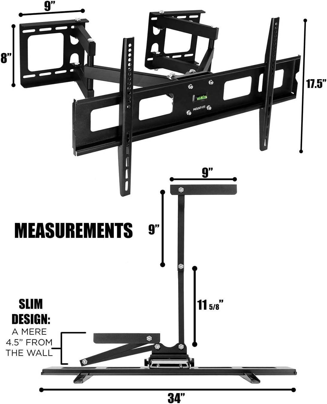 image:imageMountIt Corner TV Mount Premium Swivel Full Motion Caddy Corner Wall Bracket for 3763 inch Flat Panel Screens VESA up to 800x400 132 lb Capacity Black