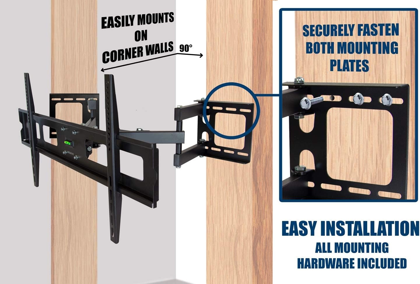 image:imageMountIt Corner TV Mount Premium Swivel Full Motion Caddy Corner Wall Bracket for 3763 inch Flat Panel Screens VESA up to 800x400 132 lb Capacity Black