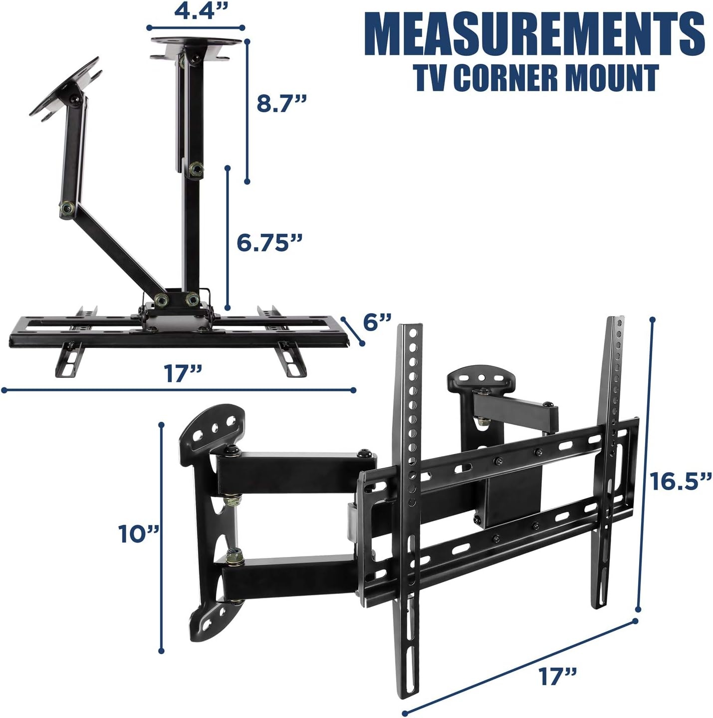 image:imageMountIt Corner TV Wall Mount Full Motion Swivel Wall Mount Bracket Designed for Corner Installations VESA 400x400 Pattern Fits 32 37 40 42 48 Inch Televisions 66 Lbs Capacity