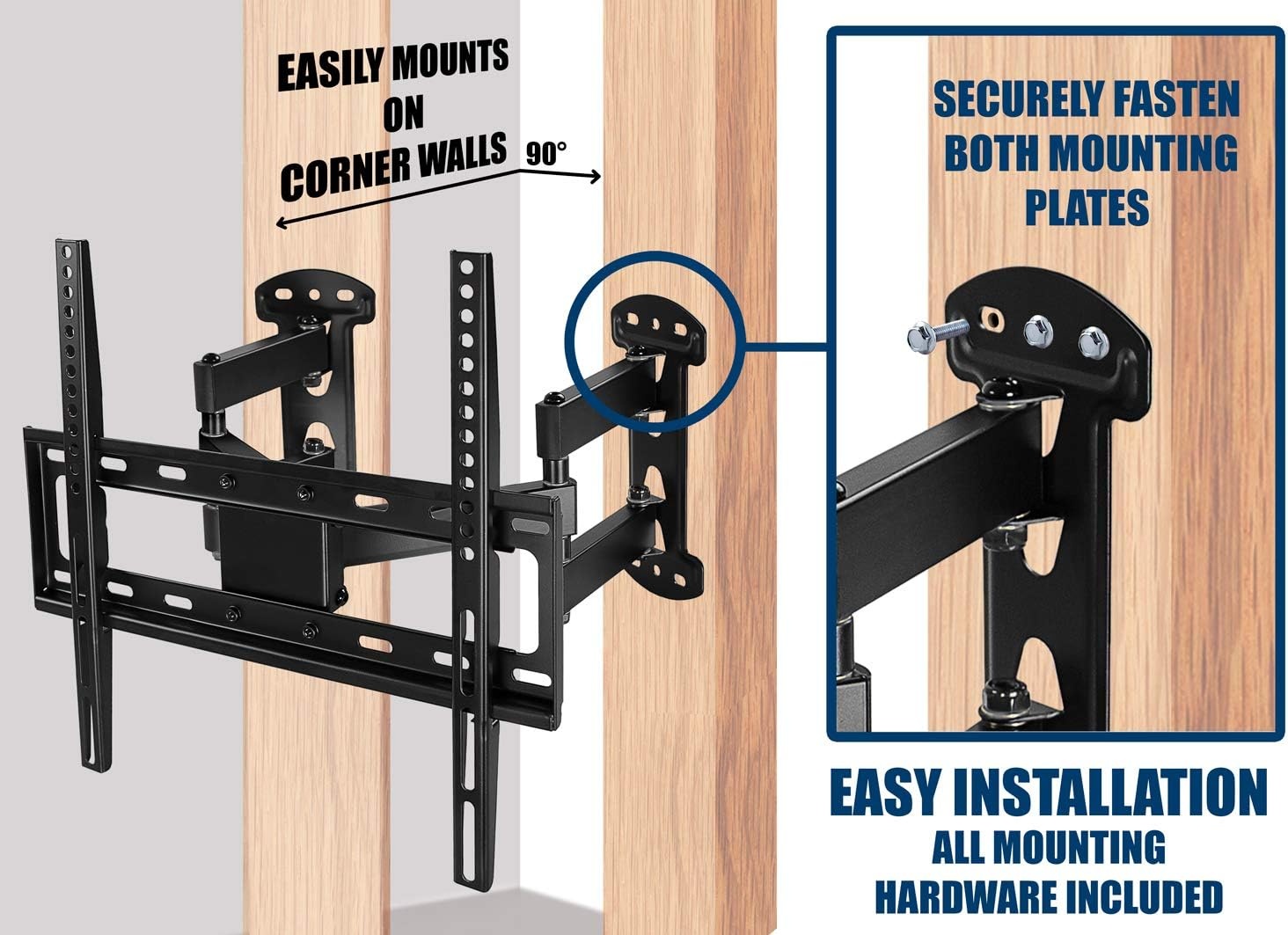 image:imageMountIt Corner TV Wall Mount Full Motion Swivel Wall Mount Bracket Designed for Corner Installations VESA 400x400 Pattern Fits 32 37 40 42 48 Inch Televisions 66 Lbs Capacity