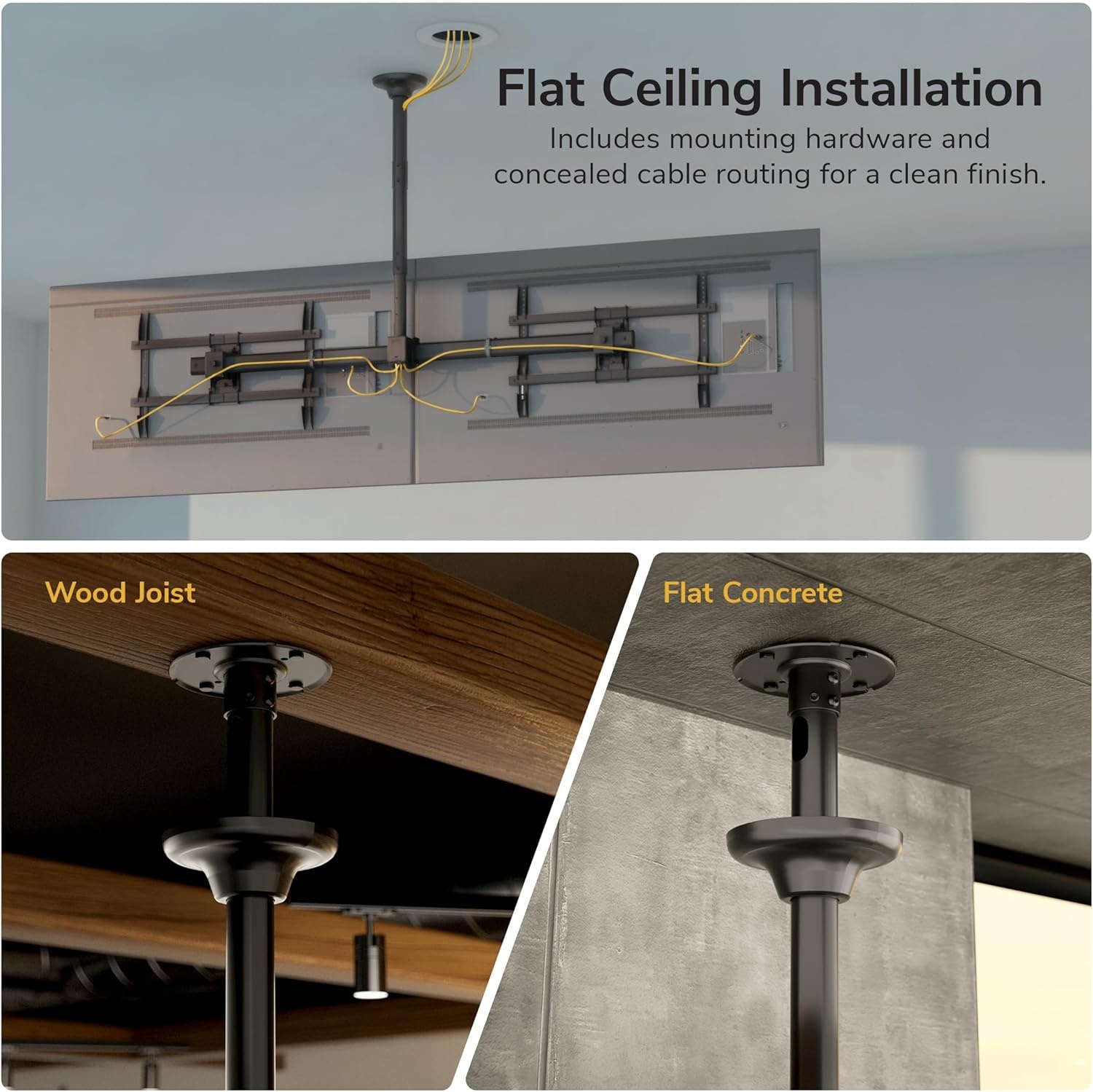 image:imageMountIt Dual TV Ceiling Mount SidebySide Menu Board Fits 3460 Screens up to 88 lbs Each VESA 600x400 Full Motion 360 Swivel Short Pole 1835 Drop SafetyTested Steel Black181354