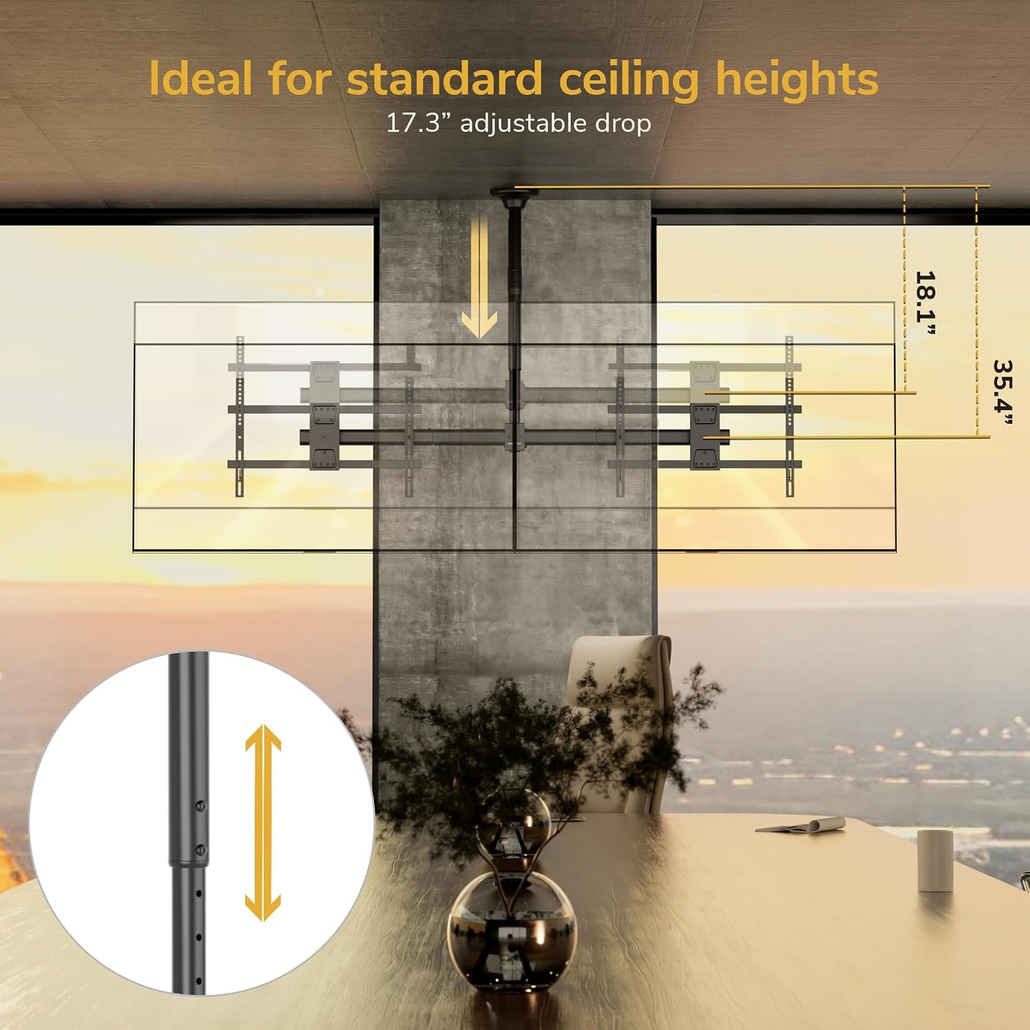 image:imageMountIt Dual TV Ceiling Mount SidebySide Menu Board Fits 3460 Screens up to 88 lbs Each VESA 600x400 Full Motion 360 Swivel Short Pole 1835 Drop SafetyTested Steel Black181354