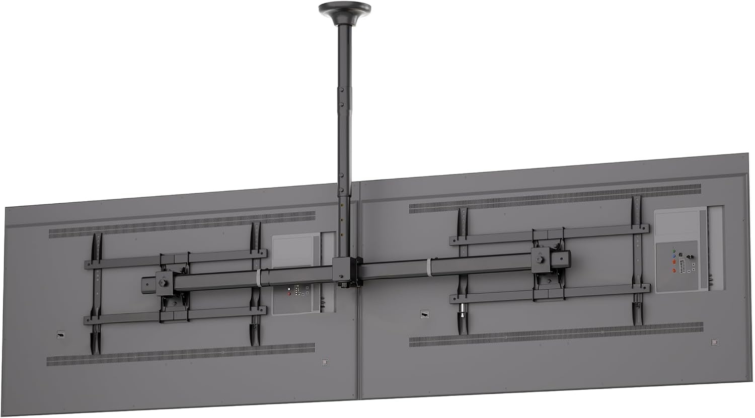 image:imageMountIt Dual TV Ceiling Mount SidebySide Menu Board Fits 3460 Screens up to 88 lbs Each VESA 600x400 Full Motion 360 Swivel Short Pole 1835 Drop SafetyTested Steel Black181354
