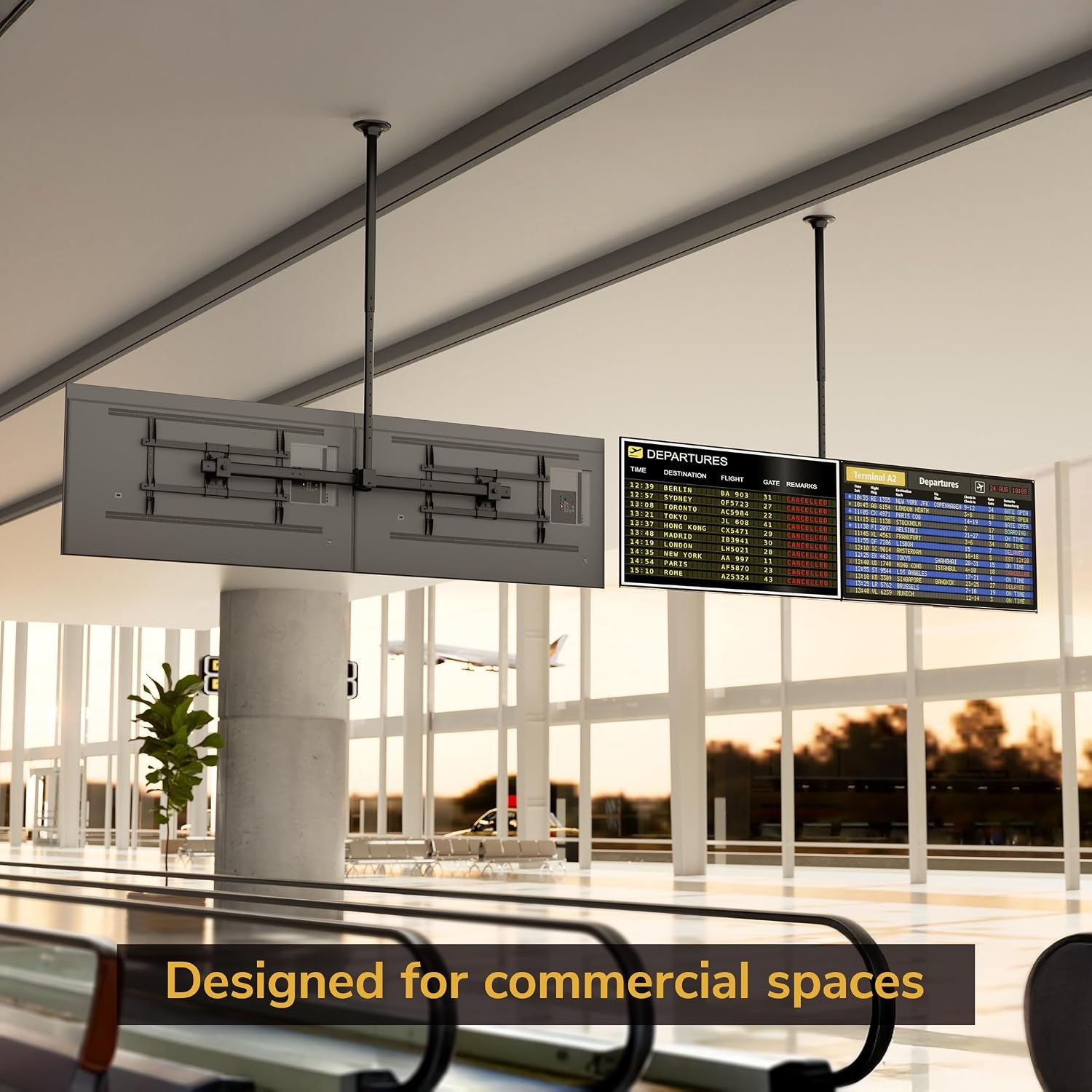 image:imageMountIt Dual TV Ceiling Mount SidebySide Menu Board Fits 3460 Screens up to 88 lbs Each VESA 600x400 Full Motion 360 Swivel Short Pole 1835 Drop SafetyTested Steel Black419656