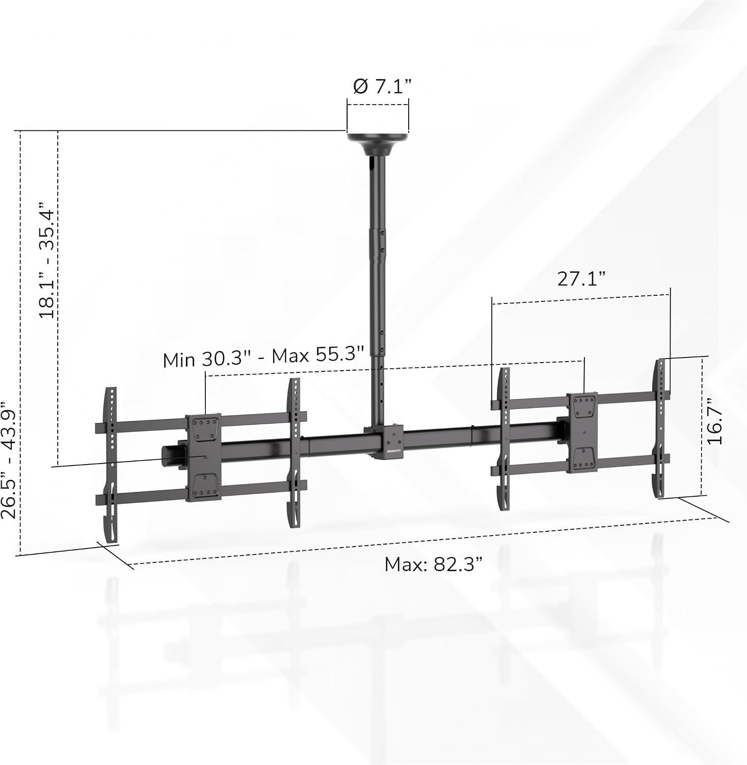 image:imageMountIt Dual TV Ceiling Mount SidebySide Menu Board Fits 3460 Screens up to 88 lbs Each VESA 600x400 Full Motion 360 Swivel Short Pole 1835 Drop SafetyTested Steel Black181354