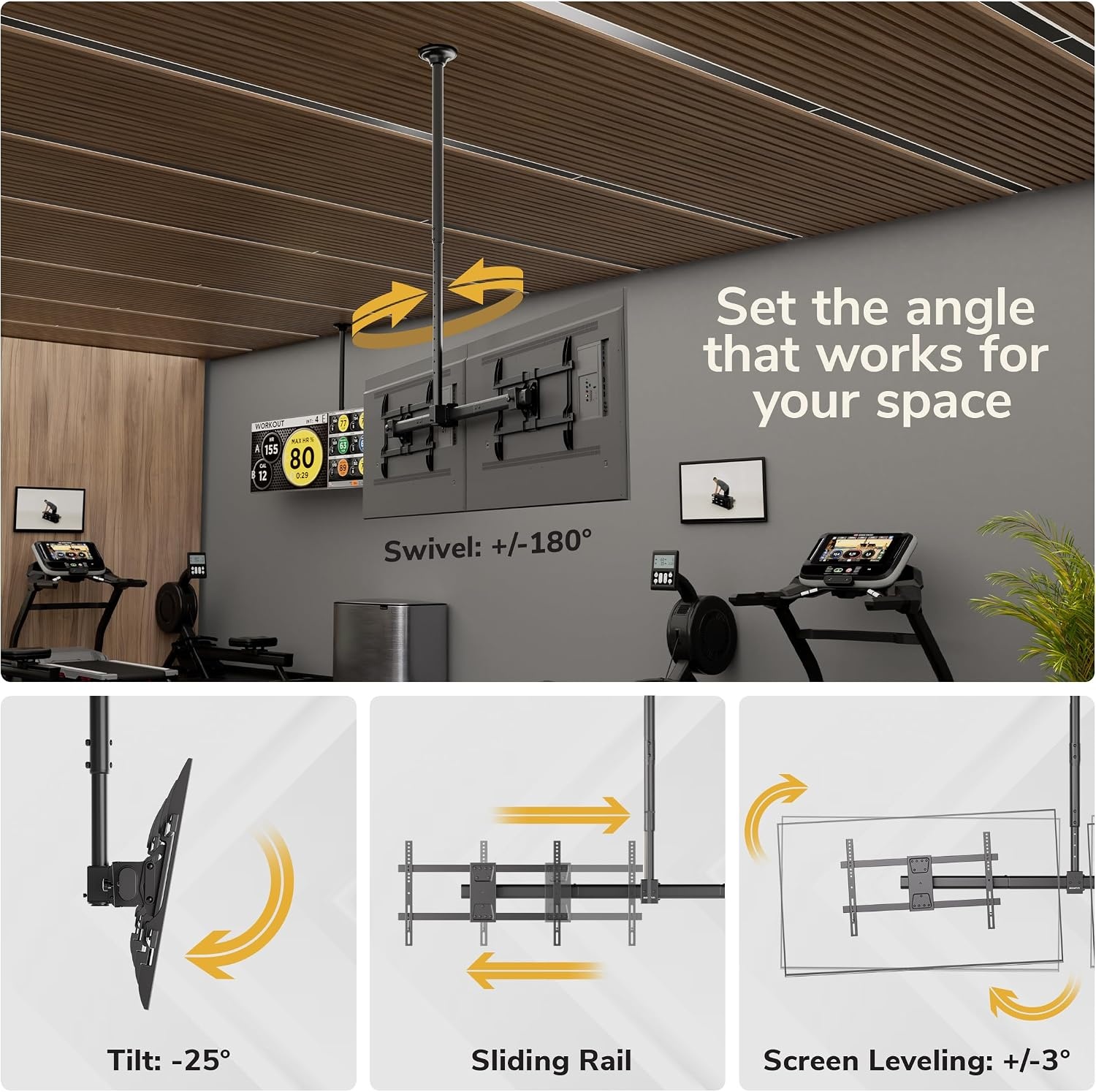 image:imageMountIt Dual TV Ceiling Mount SidebySide Menu Board Fits 3460 Screens up to 88 lbs Each VESA 600x400 Full Motion 360 Swivel Short Pole 1835 Drop SafetyTested Steel Black181354