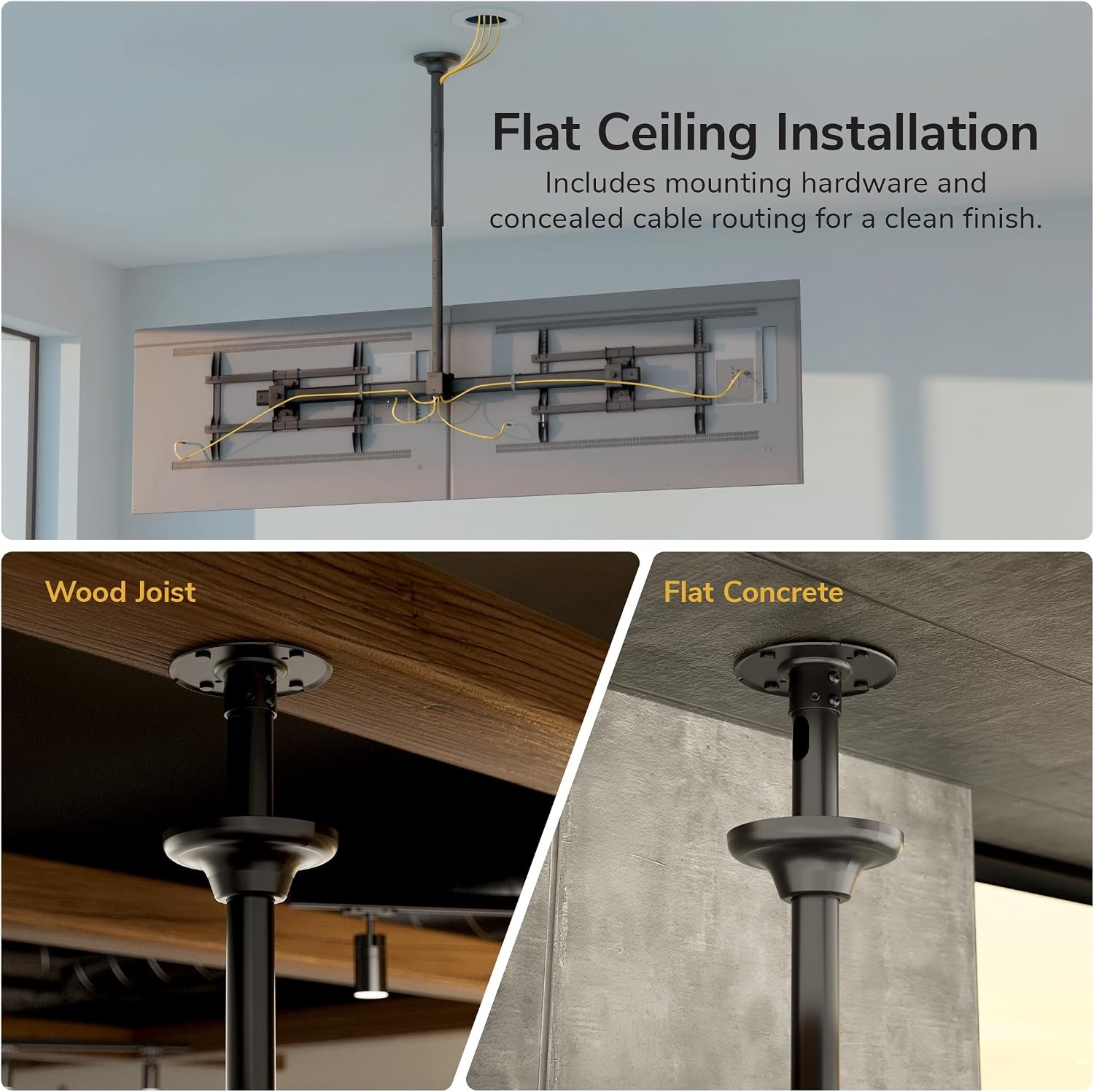 image:imageMountIt Dual TV Ceiling Mount SidebySide Menu Board Fits 3460 Screens up to 88 lbs Each VESA 600x400 Full Motion 360 Swivel Short Pole 1835 Drop SafetyTested Steel Black419656