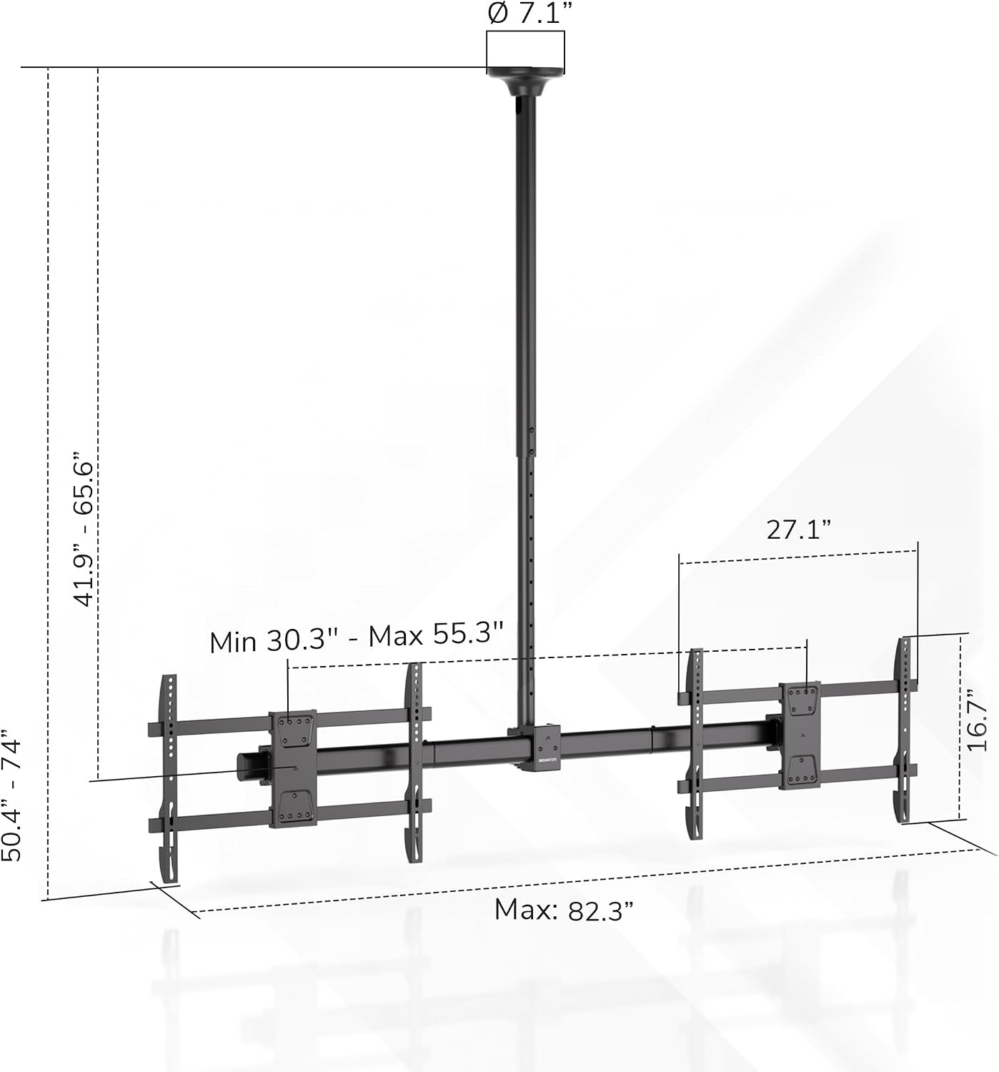 image:imageMountIt Dual TV Ceiling Mount SidebySide Menu Board Fits 3460 Screens up to 88 lbs Each VESA 600x400 Full Motion 360 Swivel Short Pole 1835 Drop SafetyTested Steel Black419656